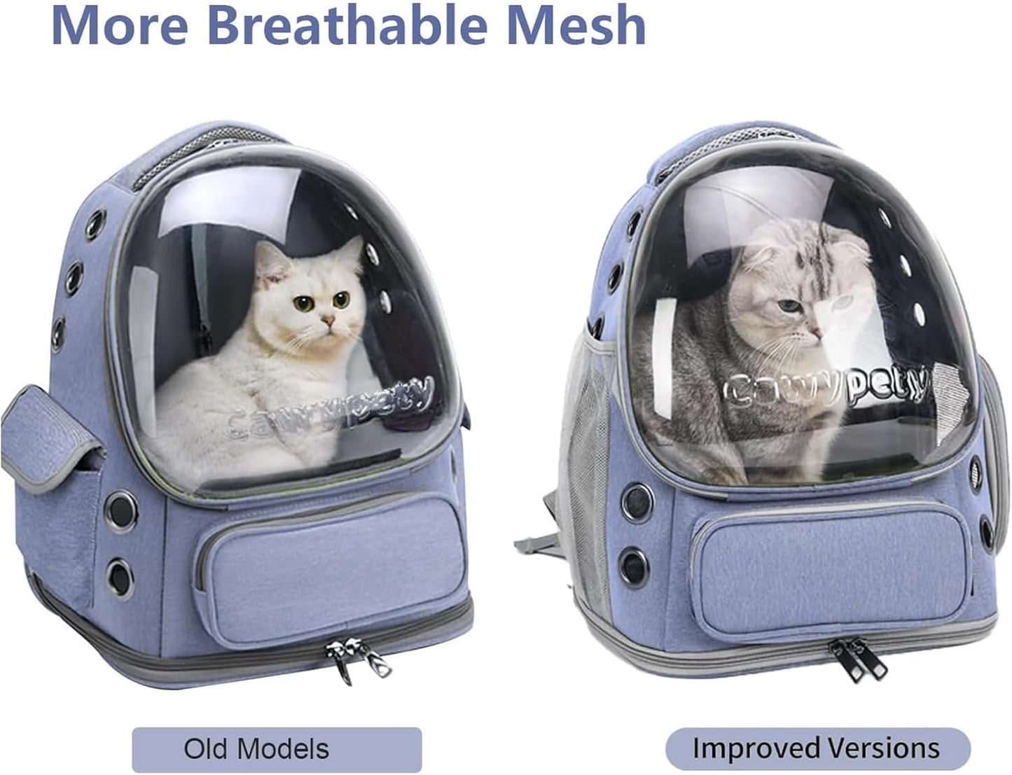 Cat Backpack Carrier, Breathable Cat Carrier Large Space Bubble Pet Backpack for Kitty Small Dog up to 12lbs, Transparent & Foldable Pet Carrier for Travel Hiking (Blue