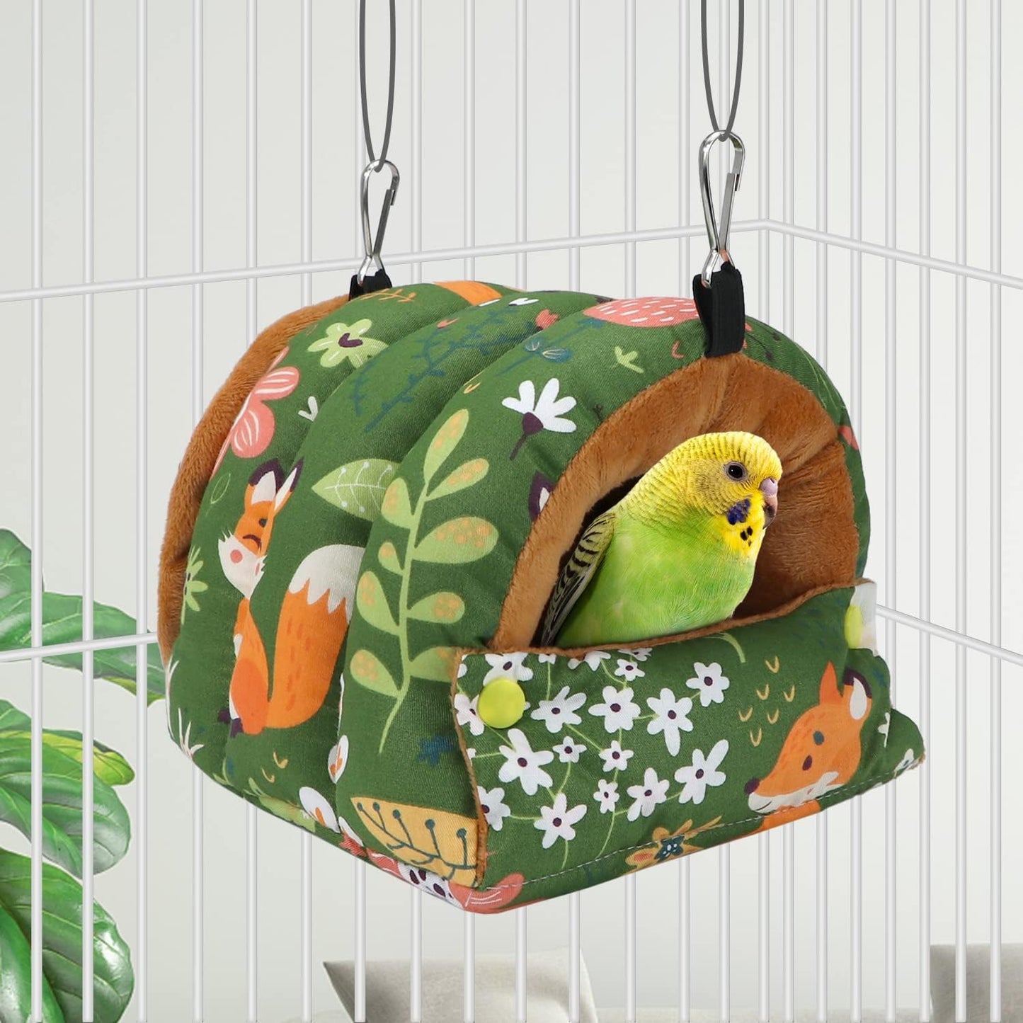 Wontee Bird Nest House Winter Warm Snuggle Hut Bird Bed Hanging Hammock for Parrots Budgies Parakeets Caique Senegal Cockatiels Conures (Small, Green)