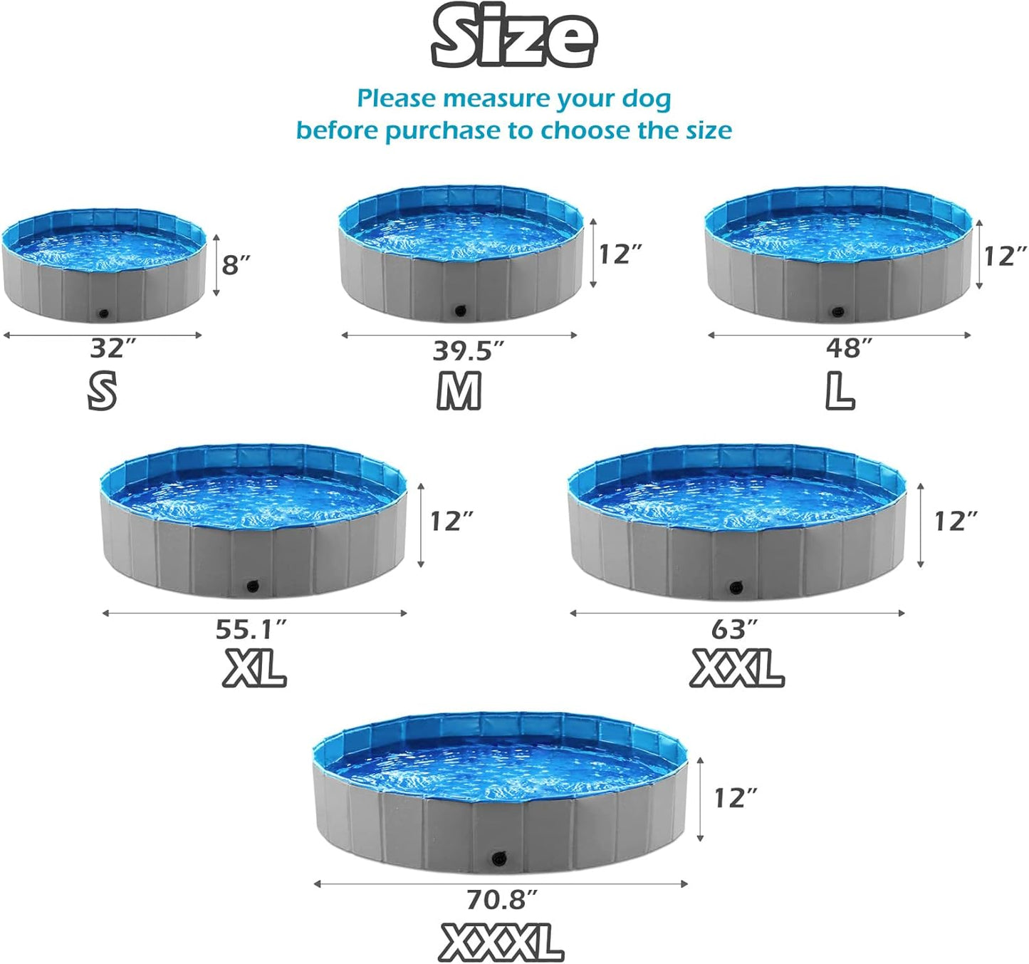 Jasonwell Foldable Dog Pet Bath Pool Collapsible Dog Pet Pool Bathing Tub Kiddie Pool Doggie Wading Pool for Puppy Small Medium Large Dogs Cats and Kids 48" Grey