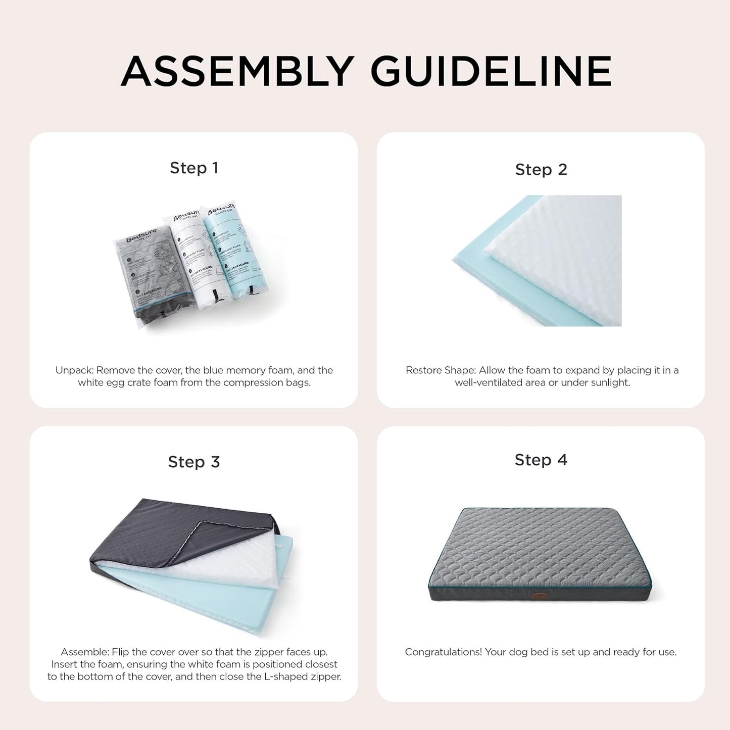 Bedsure Orthopedic Dog Bed Large Sized Dog - Memory Foam Pet Mattress with Removable Washable Cover and Egg Crate Foam, Thick Flat Suitable for Pet Up to 65 lbs, 36x27x3.5 Inches, Grey