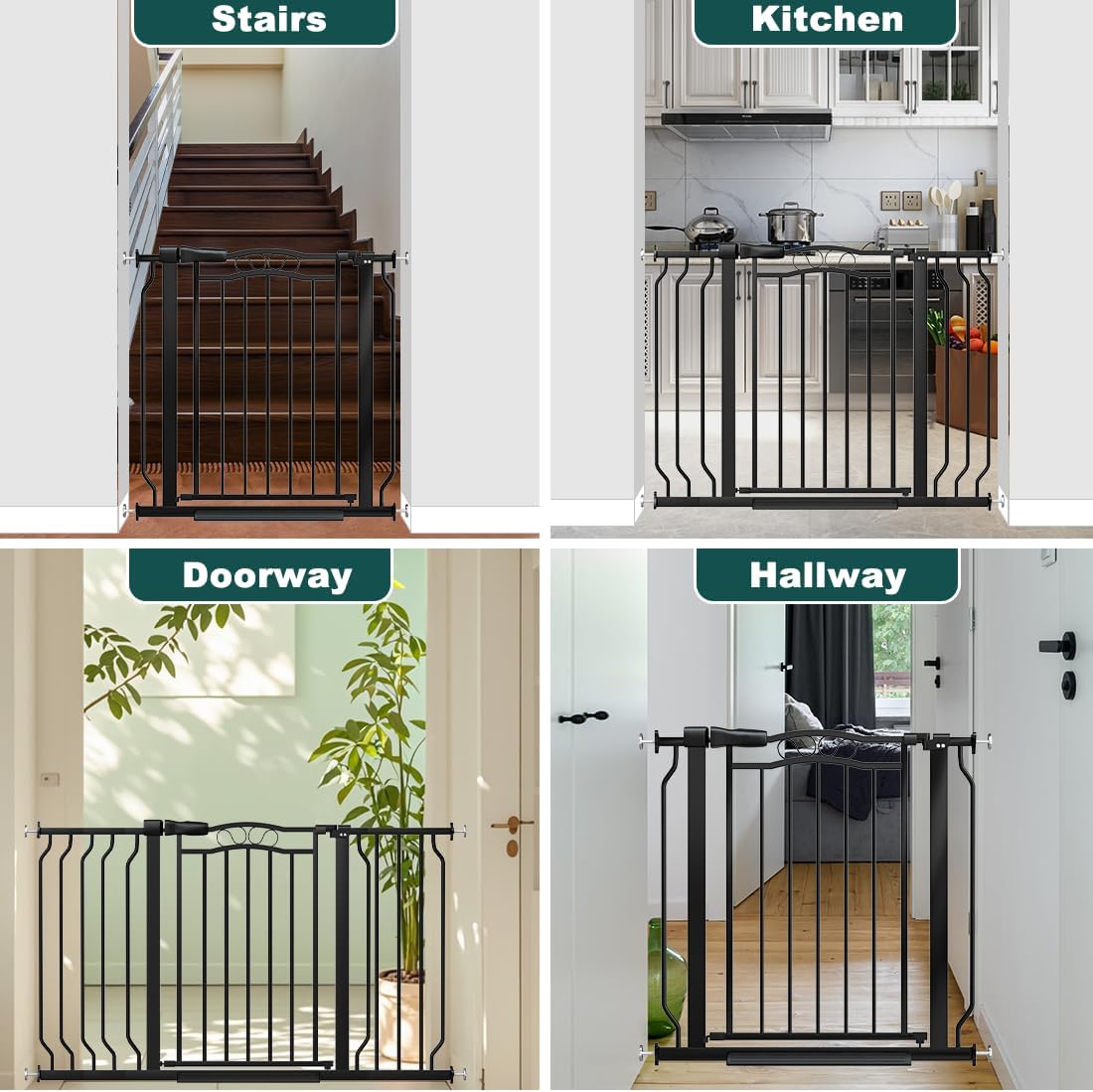 62.5"-71.6" Extra Wide Baby Gate for Doorways No Drill, Pressure Mounted Dog Gate Indoor, Walk Thru Pet Gate for Cat Dog Child,Pet Gates for The House Doorway Black