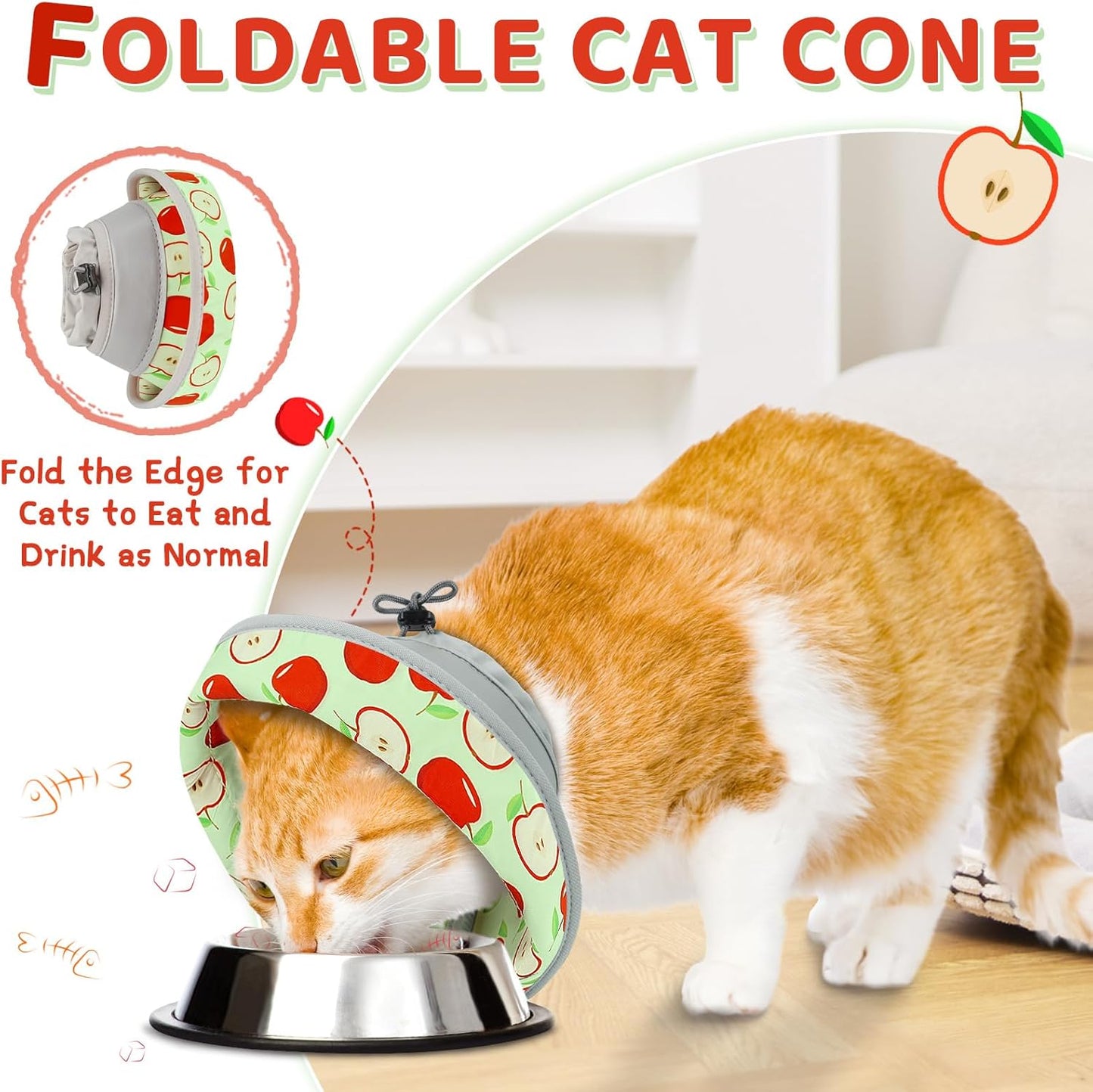Cat Cone Collar Soft to Stop Licking, Adjustable, Foldable Lightweight Kitten Cones After Surgery Recovery for Cats & Kittens, Cat Cone Alternative (AppleRed, S)