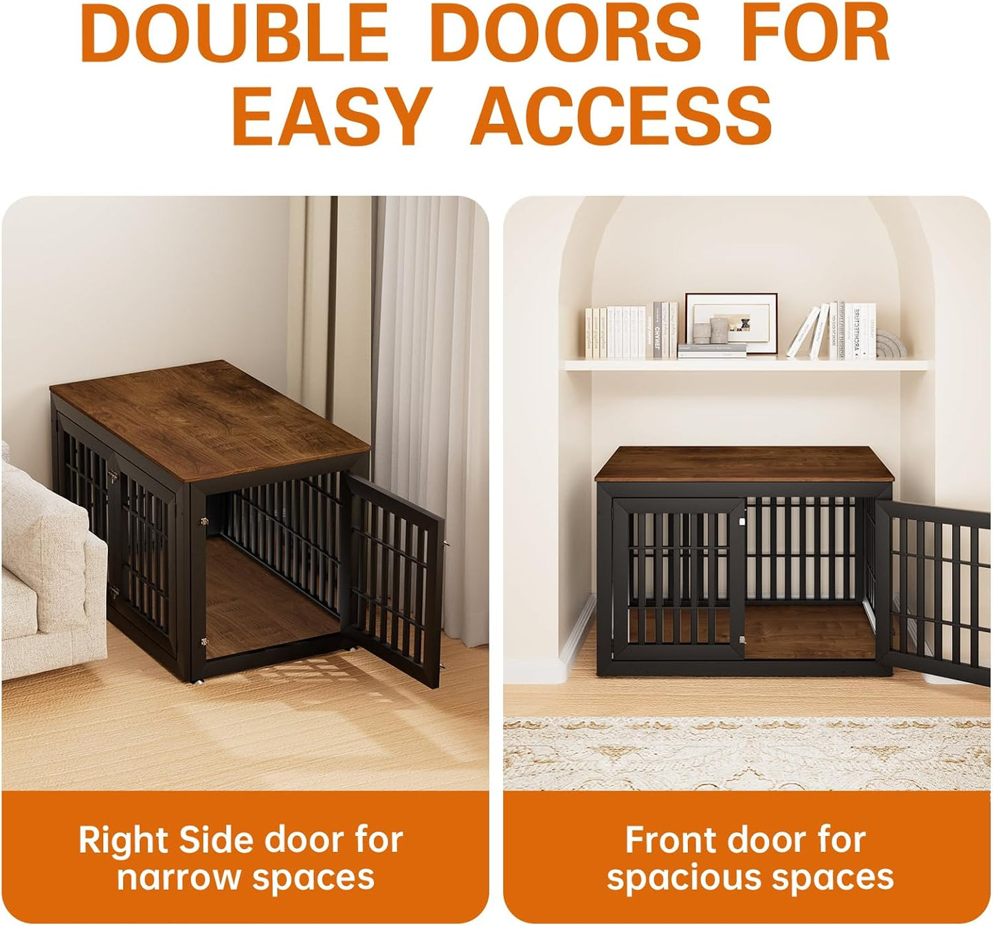 48" Heavy Duty Dog Crate Furniture for Small,Medium and Large Dogs,Rustic Wooden Dog Cage Kennel Indoor Furniture with Waterproof Top,Decorative Pet House Side End Table (Black & Wood)