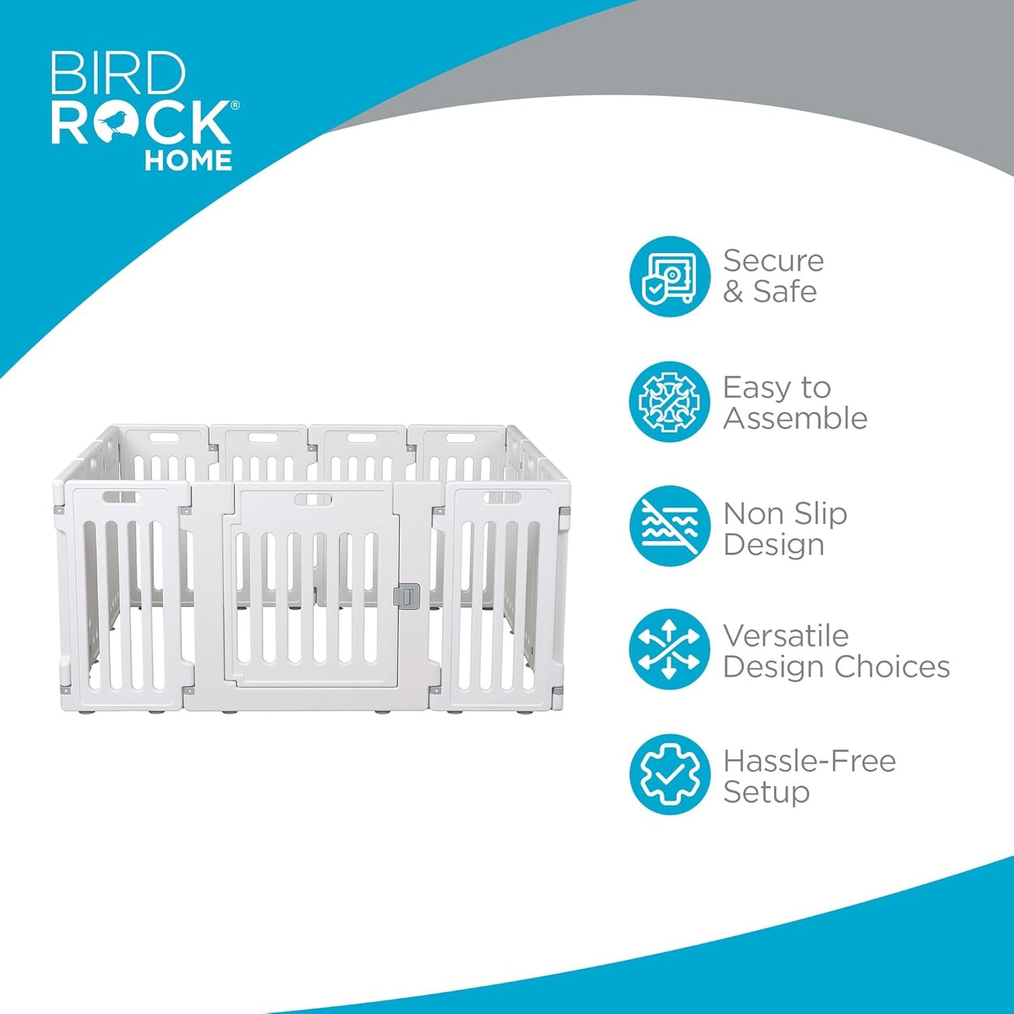 BIRDROCK HOME Pet Playpen with Door | 12 Panel | Strong Plastic | Puppy Safety Fence Pen Playpen | Non-Slip and Secure Dog Gate | White