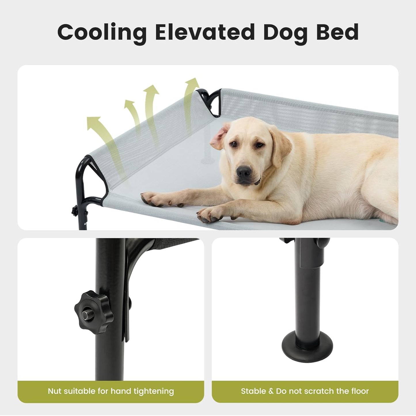 Gardner Pet Elevated Dog Bed for Medium Size Dog, Outdoor Raised Bed Waterproof Portable Cooling Cot Pet Hammock Bed with 3-Sided Guardrail, Breathable Mesh, Black, 42 Inches