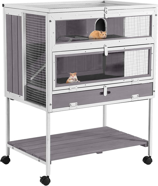 GUTINNEEN Guinea Pig Cage Hamster House with Anti-Chewing Metal Frame Rat Cage with Wheels and Storage, White Metal Frame