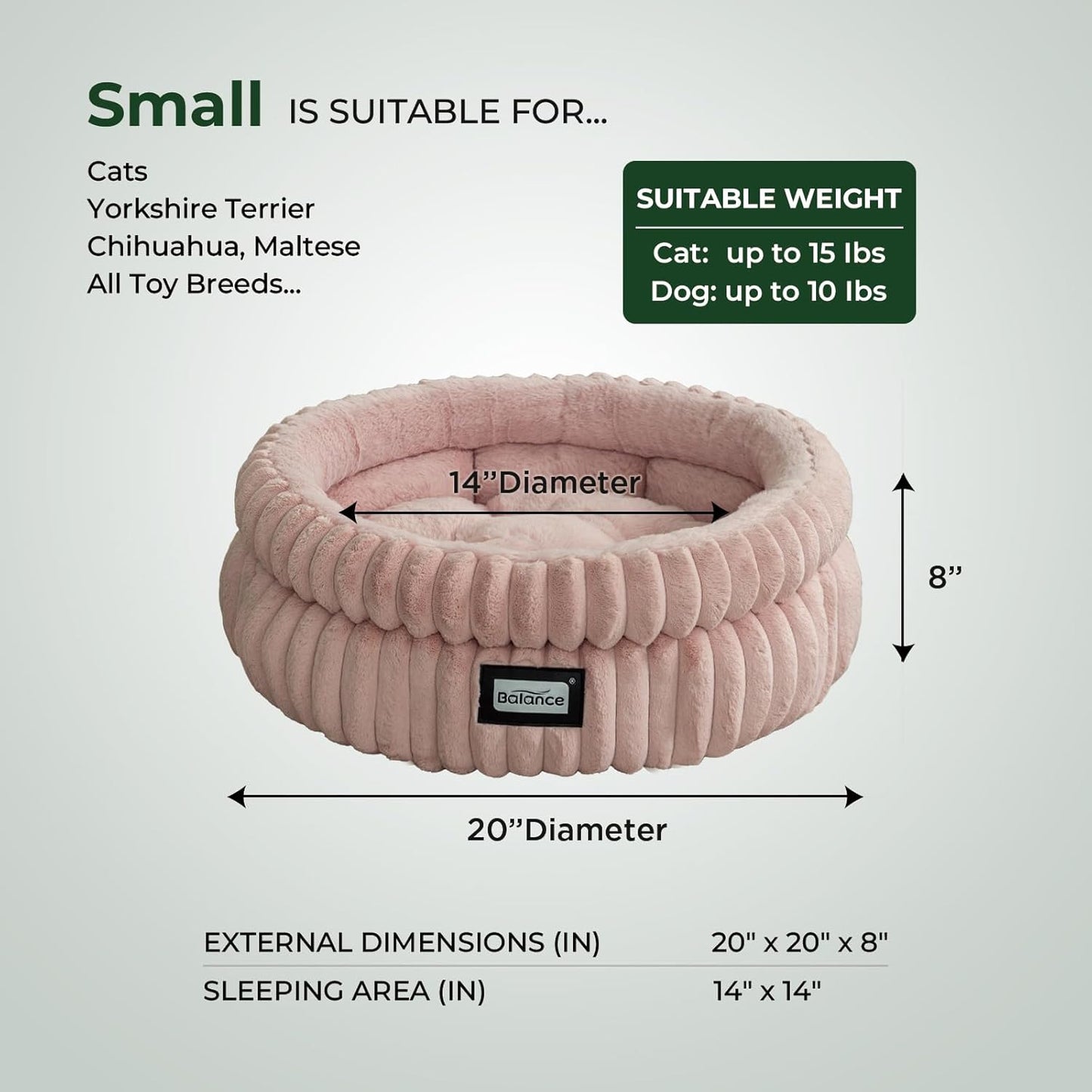 BALANCE Cat Bed Kitten Bed, Washable Round Cat Beds for Indoor Cats,Super Soft Plush Faux Fur Pet Bed for Puppy and Kitten with Anti-Slip Bottom