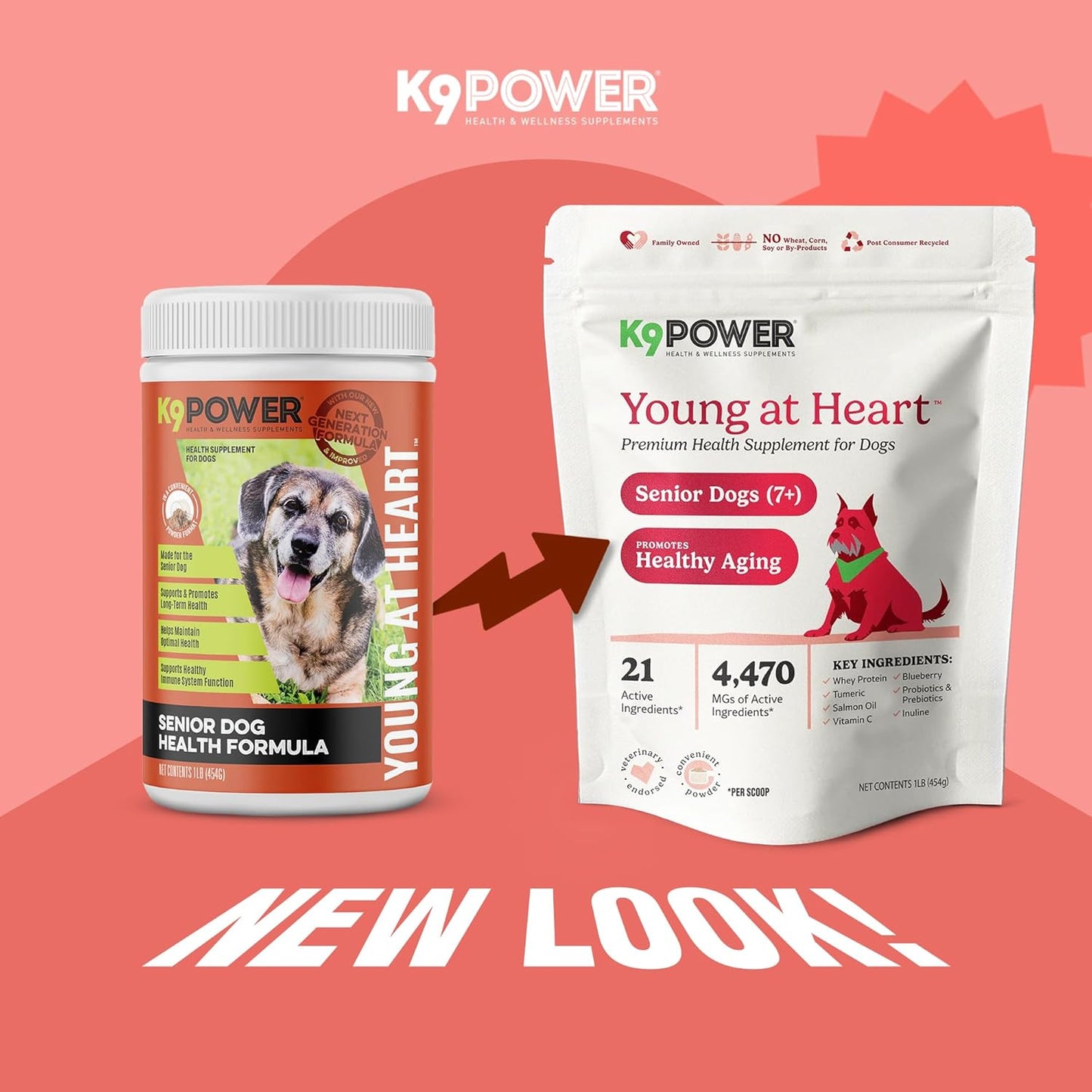 K9 Power Young at Heart Senior Dog Multivitamin 1 lb – Advanced Supplement for Seniors – Supports Brain, Heart, Vision, Joint Health, and Mobility