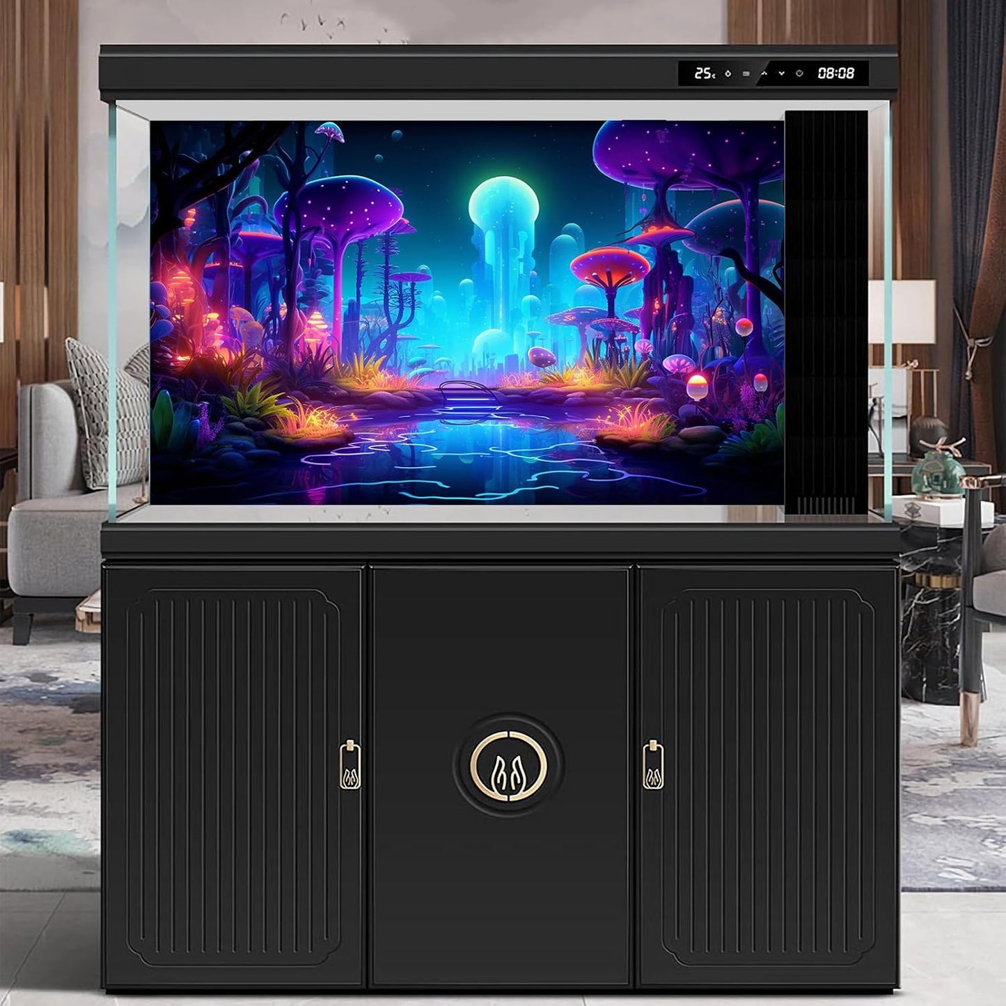 Fantasy Forest Aquarium Background Mysterious Plants Abstract Mushrooms Cartoon Style Forest Terrarium Backdrop Tranquil Stream Fish Tank Background Wallpaper Poster Decor Vinyl 30x12in