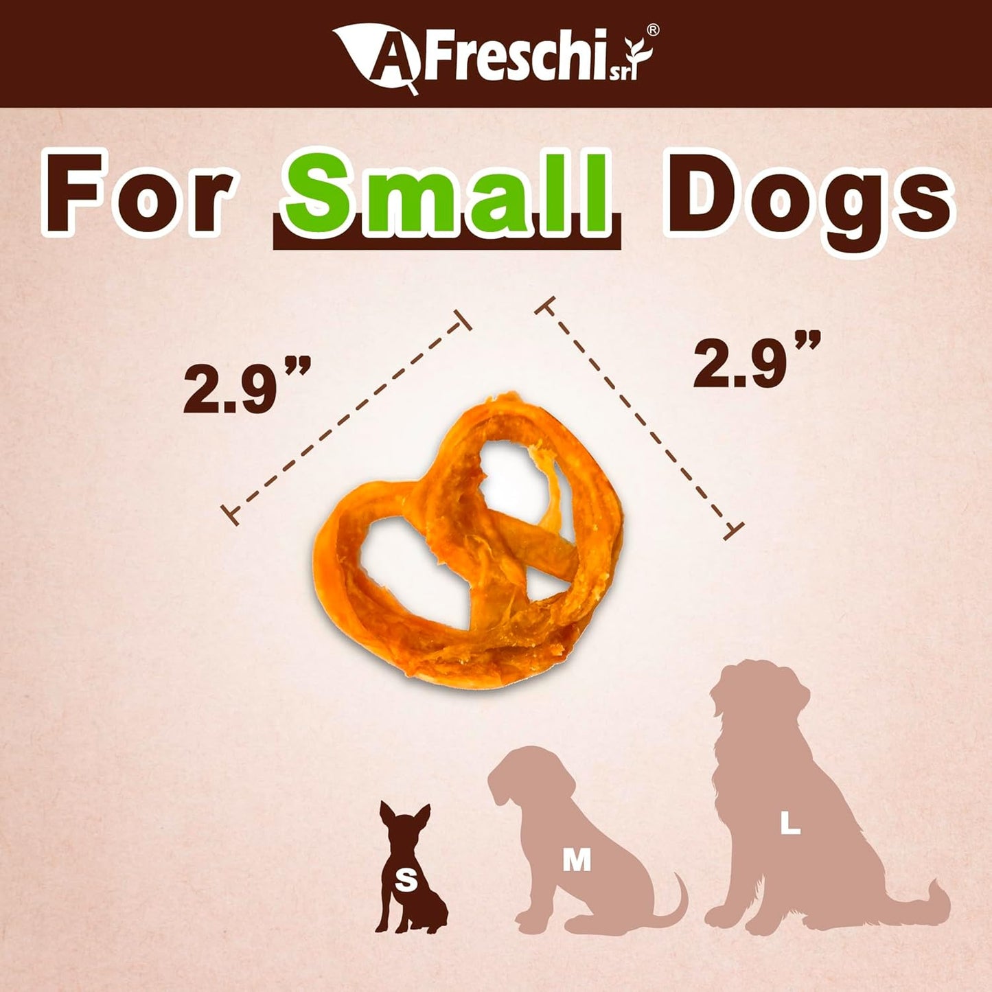 Afreschi Turkey Tendon Pretzel (S) 6 Pieces per Pack, USA-Sourced Turkey Tendon, All Natural Human Grade Puppy Chew, Hypoallergenic, Rawhide Alternative, Dog Treats for Small Breeds
