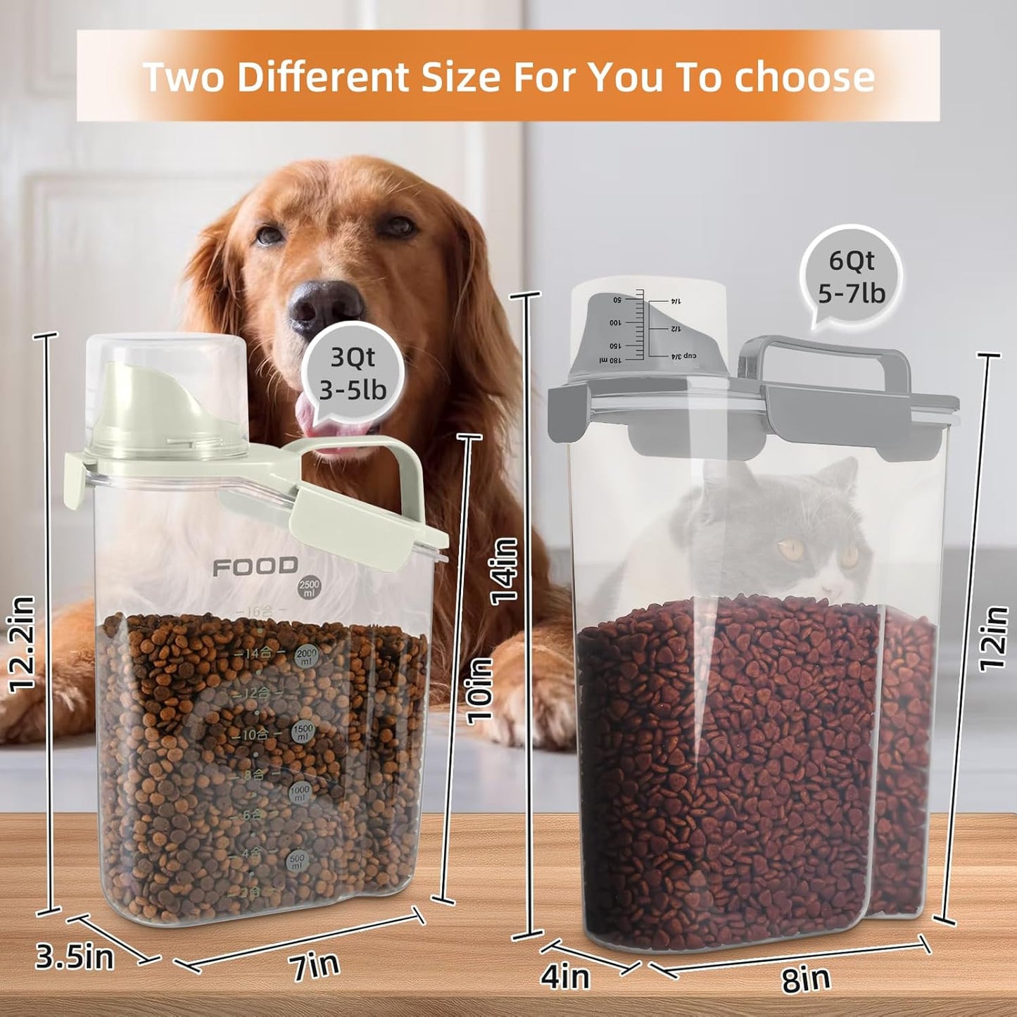 Dog Food Storage Container, Upgraded Large Nozzle BPA-free, 8-12 LBS Plastic Pet Food Storage Containers, With 4 Sealed Clasps, 1 Measuring Cup and Handle (1, Elegant Gray, 5L)