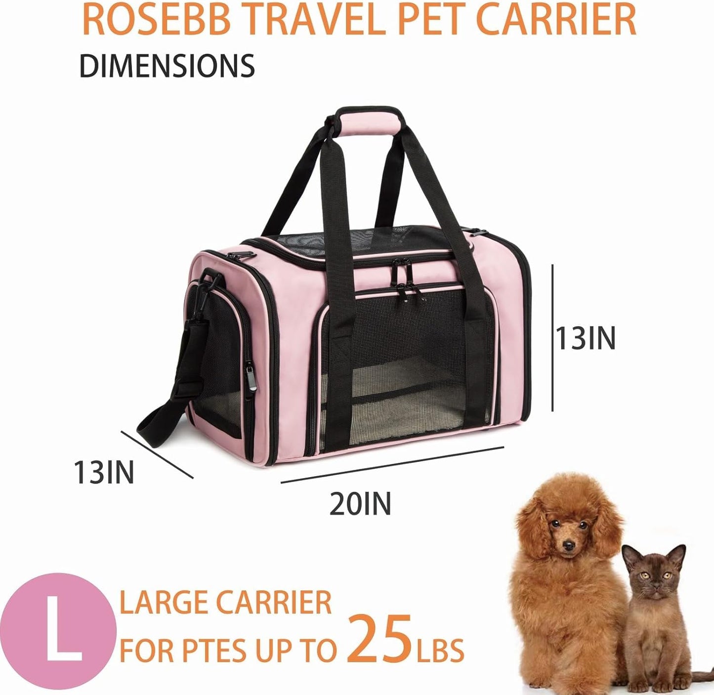 Cat Carrier Dog Carrier Pet Carrier Cat Bags for Small Medium Cats Dogs Puppies of 15 Lbs,of Airline Approved Small Dog Bag Soft Sided,Collapsible Travel Puppy Carrier (Large, Pink)