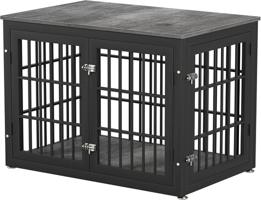 38 Inch Heavy Duty Dog Crate Furniture for Large and Medium Dogs, Decorative Pet House End Table, Wooden Cage Kennel Furniture Indoor, Gray
