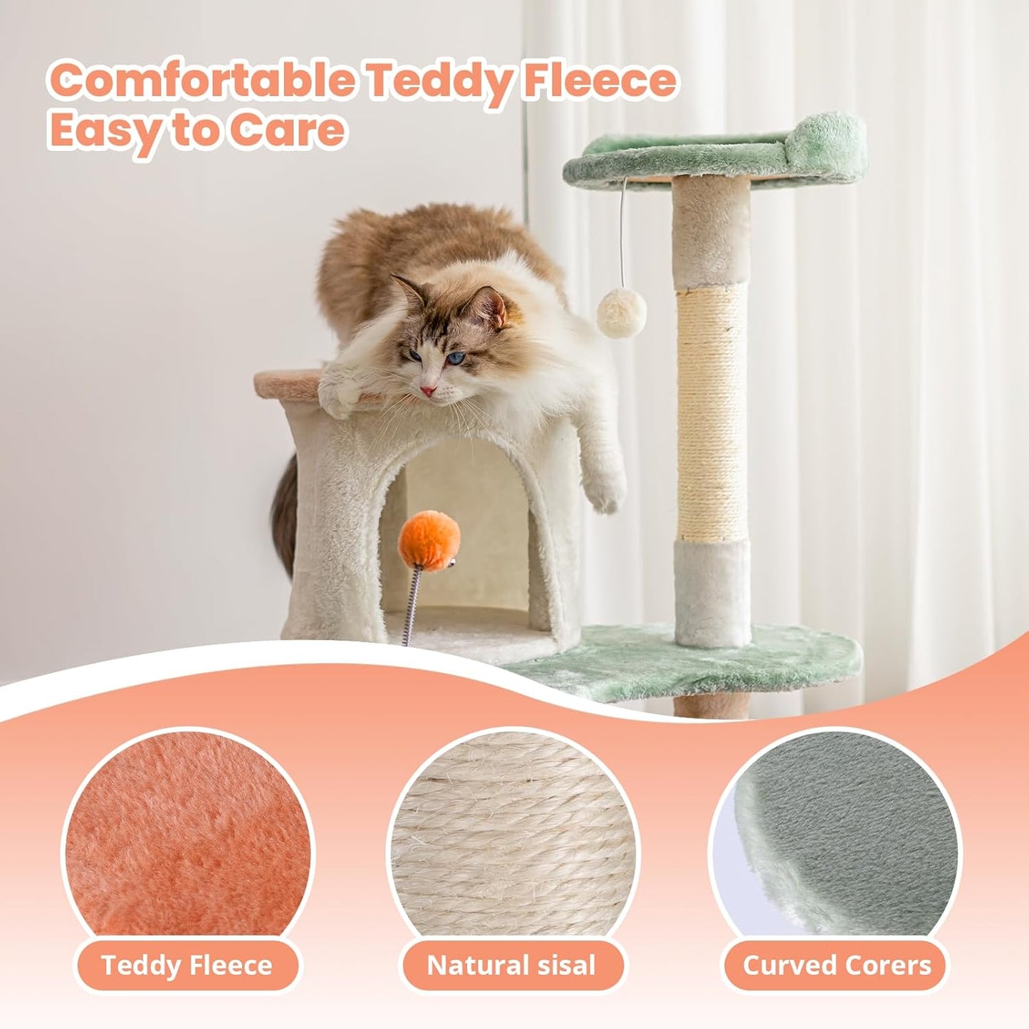 HYABi 63-inch Cat Tree for Large Cats, Multi-Level Flower Tower with Condo, Sisal Scratching Posts & Toy Balls, Sturdy & Safe Indoor Playhouse