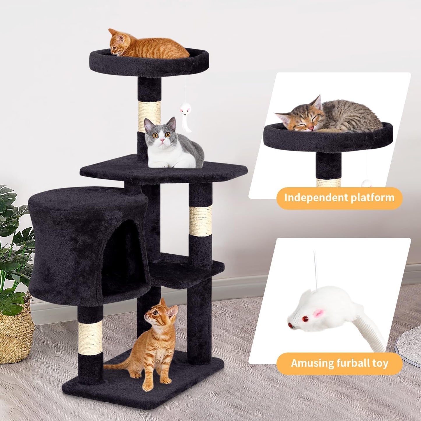 BestPet Cat Tree 36 inch Tall Scratching Toy Activity Centre Cat Tower Cat Condo Multi-Level Furniture Scratching Posts for Indoor Cats,Dark Gray