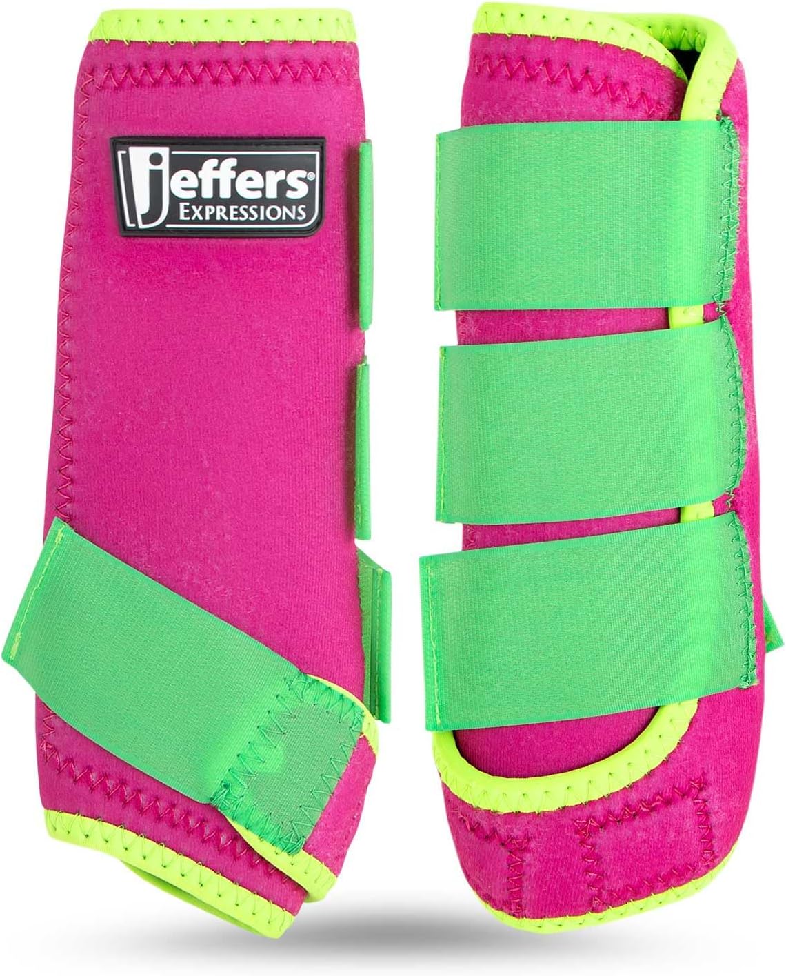 Jeffers Equine Neon Horse Boots – 1 Pair – Pink & Lime – Small Size – Breathable Neoprene, Secure Strap Closures – Durable Protection for Front & Hind Legs, Training, Trail & Riding Use