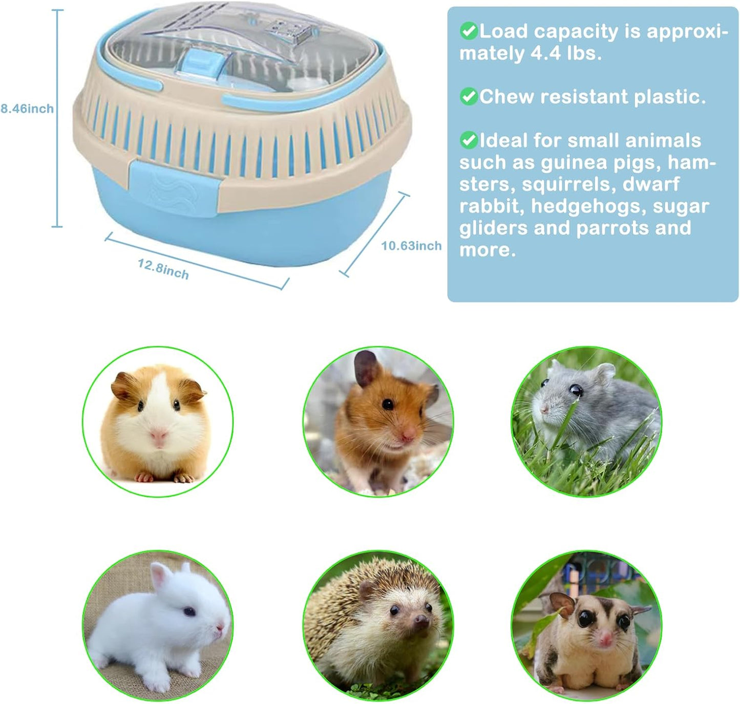 Hamster Carrier Guinea Pig Carrier 13 X 11 X 8 In Portable Hamster Travel Cage with Ventilation Holes Outdoor Small Animal Carrier for Rat Gerbils Rabbit Hedgehog Squirrel Mouse Sugar Glider