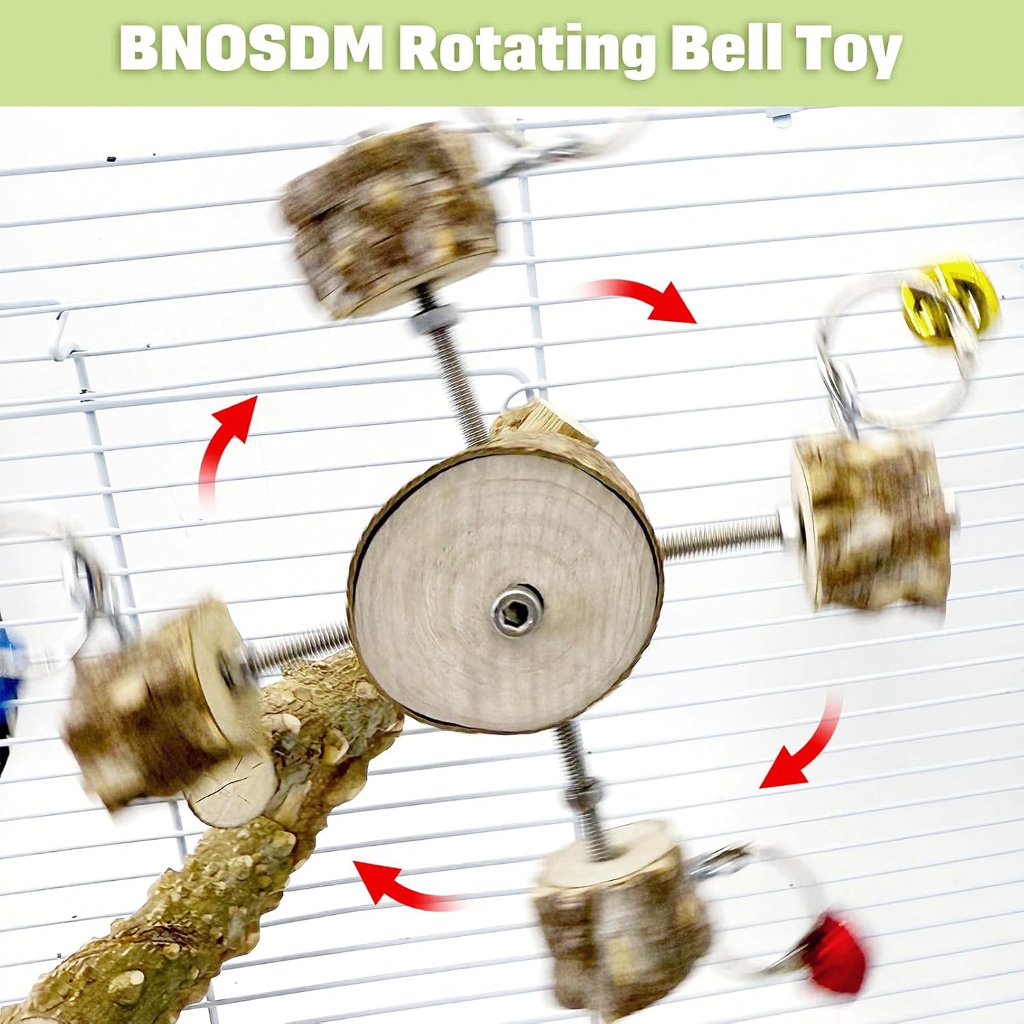 BNOSDM Natural Wood Bird Ladder Perch with Rotating Bell Toys-Exercise Stands for Parrot Climbing Chewing Parakeet Bridge Cage Accessories for Cockatiel, Conures, Lovebirds, Budgie