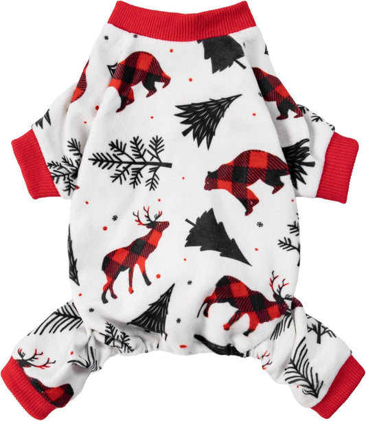 Fitwarm Reindeer Dog Christmas Pajamas, Winter Doggy Clothes for Small Dogs Boy Girl, Fleece Dog Onesie with Feet, Holiday Pet Outfit, Black, White, Red, Medium