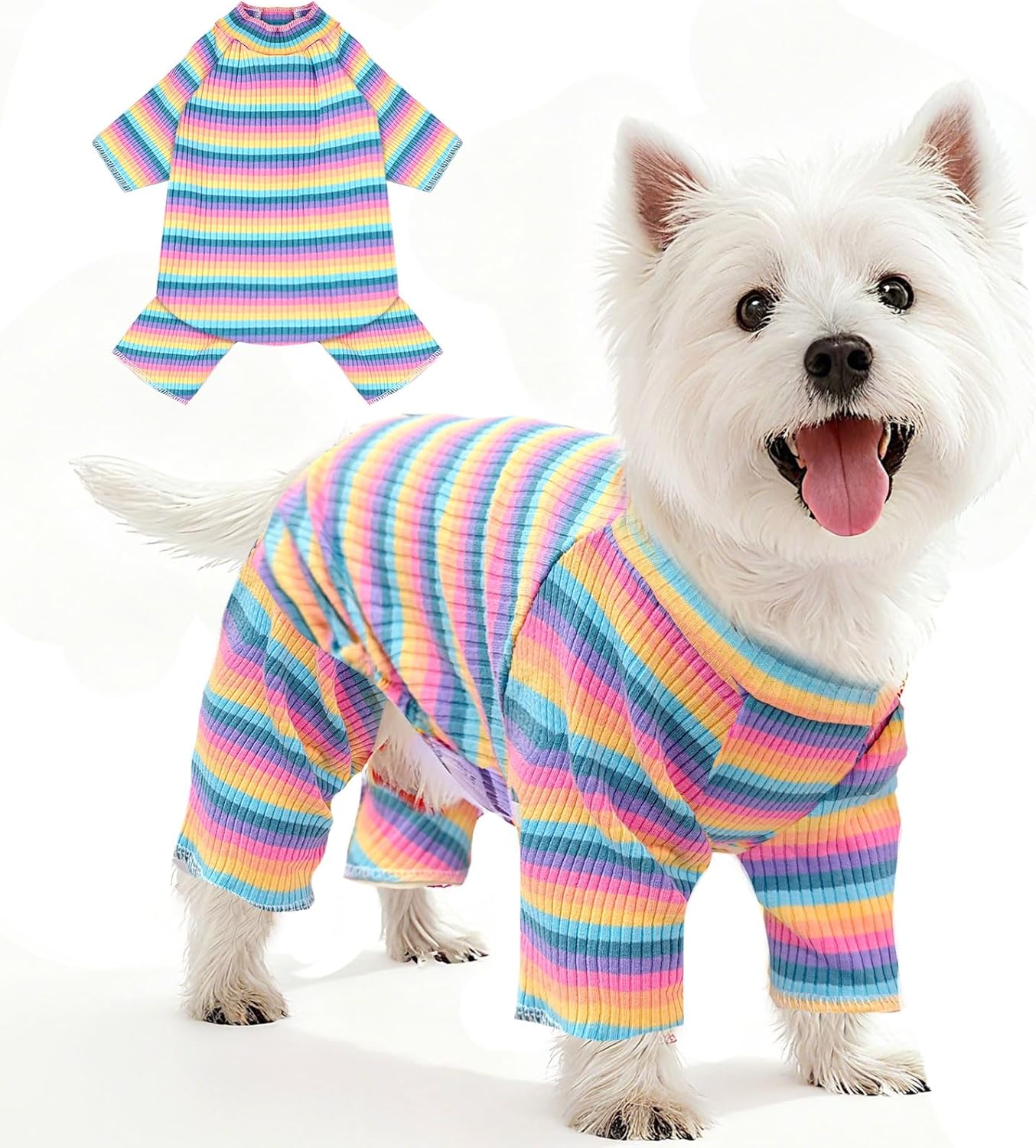 BAEJMJK Striped Dog Pajamas Stretchy Cute Four-Legged Boy Girl Dog Clothes with Sleeves Comfortable Dogs Jumpsuit Colorful Pet Puppy Outfits Apparel for Small Medium Dogs Cats(Pink,Pink,X-Large)