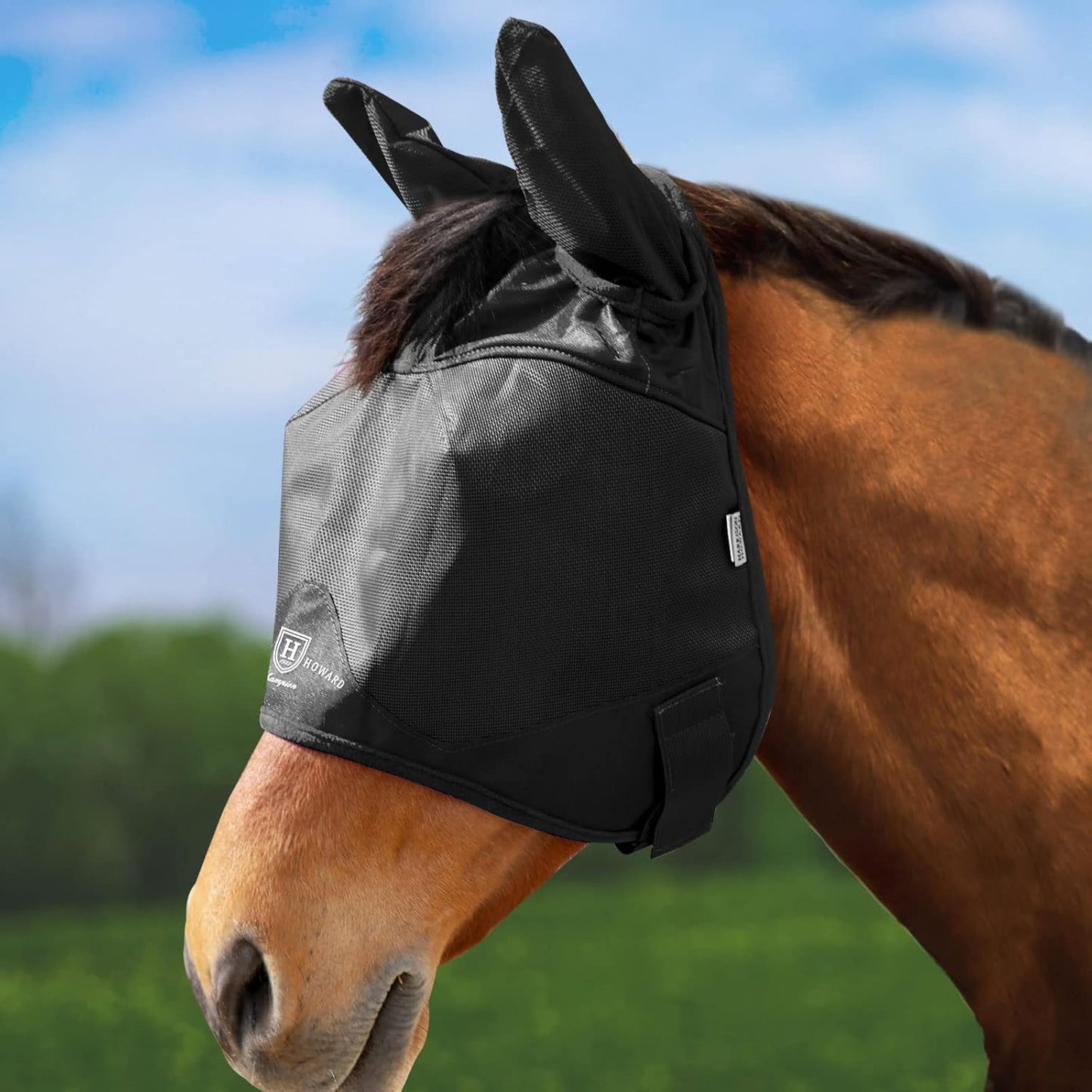 Harrison Howard UV-proof Multi-Function Fabrics Thick Fleece Padding Horse Fly Mask Half Face with Ears Black Yearling Small