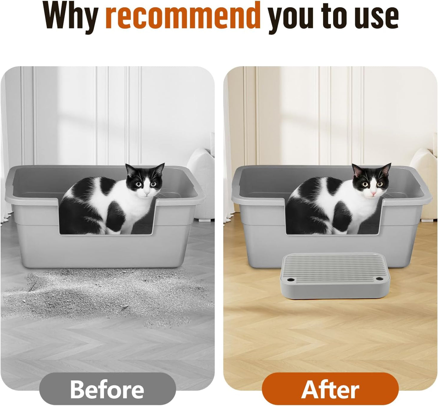 Cat Litter Box Ramp Mat with Filter Function, Cat Step Pedal Stool for Self-Cleaning Litter Box, Easy to Clean, Ideal for Kitten & Elderly Cats (Light Grey)