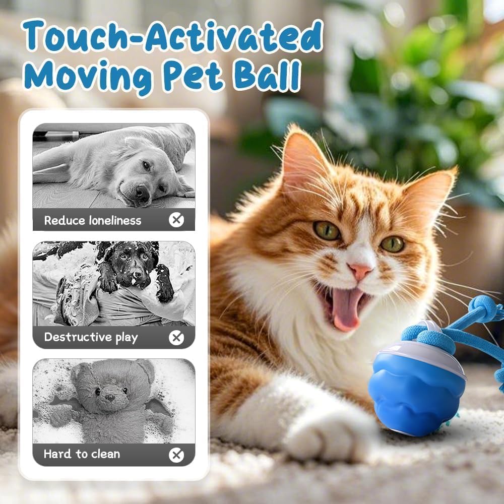 2026 New Interactive Pet Toy Ball, Smart Interactive Toy Ball for Cats & Dogs, Electric Rolling Pet Toy Ball, Rechargeable Interactive Cat Toys for Bored Indoor Cats Kittens to Keep Busy (Blue)