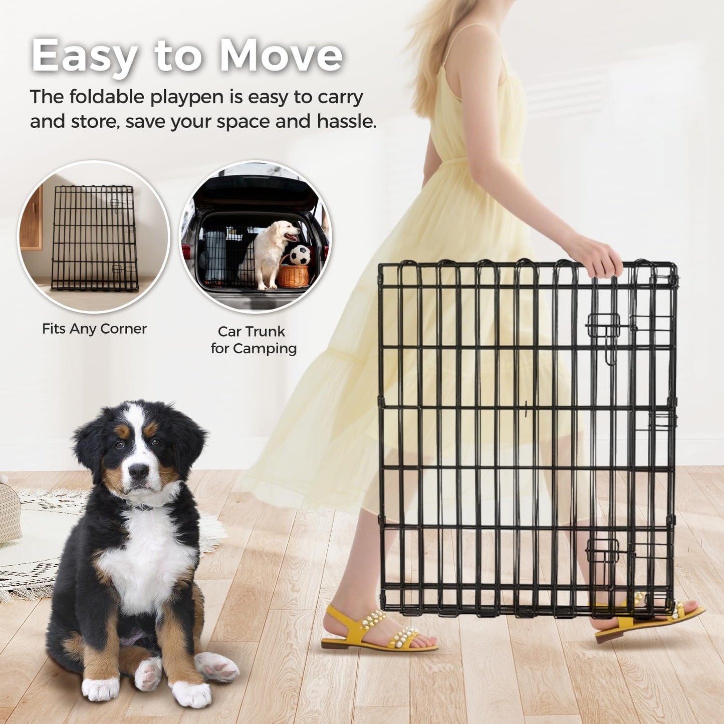 Foldable Dog Playpen 30" Height 8 Panels Metal Exercise Pen with Door - Indoor/Outdoor Puppy Playpen for Small Dogs, Portable Pet Fence for Yard Garden Camping, Black