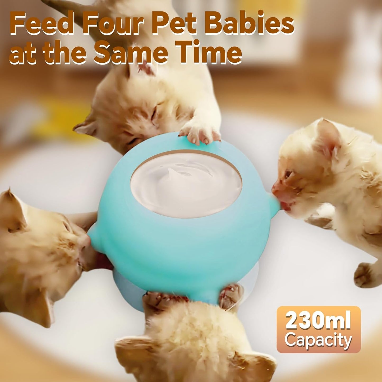 Puppy Milk feeders for Nursing, Puppy Milk Water Bowl, 4 Nipples Silicone Pet Feeding Station, 230ml Feeder Bowl for Kittens, Puppies (Blue)