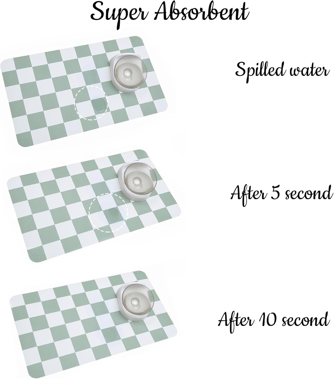 Ralxion Checkered Dog Feeding Mat, Absorbent Mats for Dog Food and Water Bowl, Dispenser, Retro Modern Aesthetic Sage Green Checkerboard Pet Placemat for Dogs, Cats, Puppy Accessories, 12" X19”