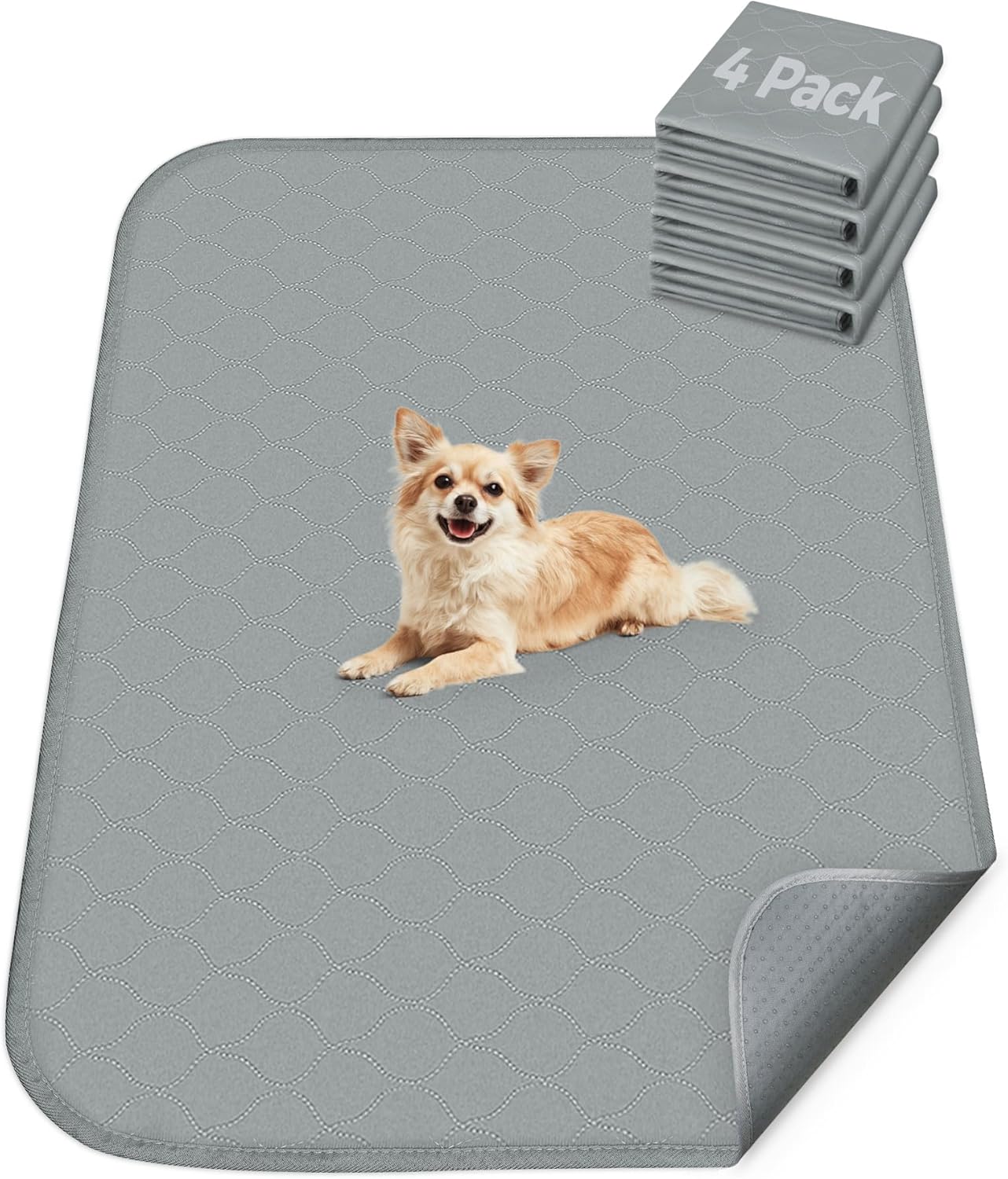 FXW Washable Pee Pads for Dogs, Puppy Pads with Super Absorbent, Specifically Designed for 24inch Cages, 23" × 17" Rectangle, Gray, 4 Packs