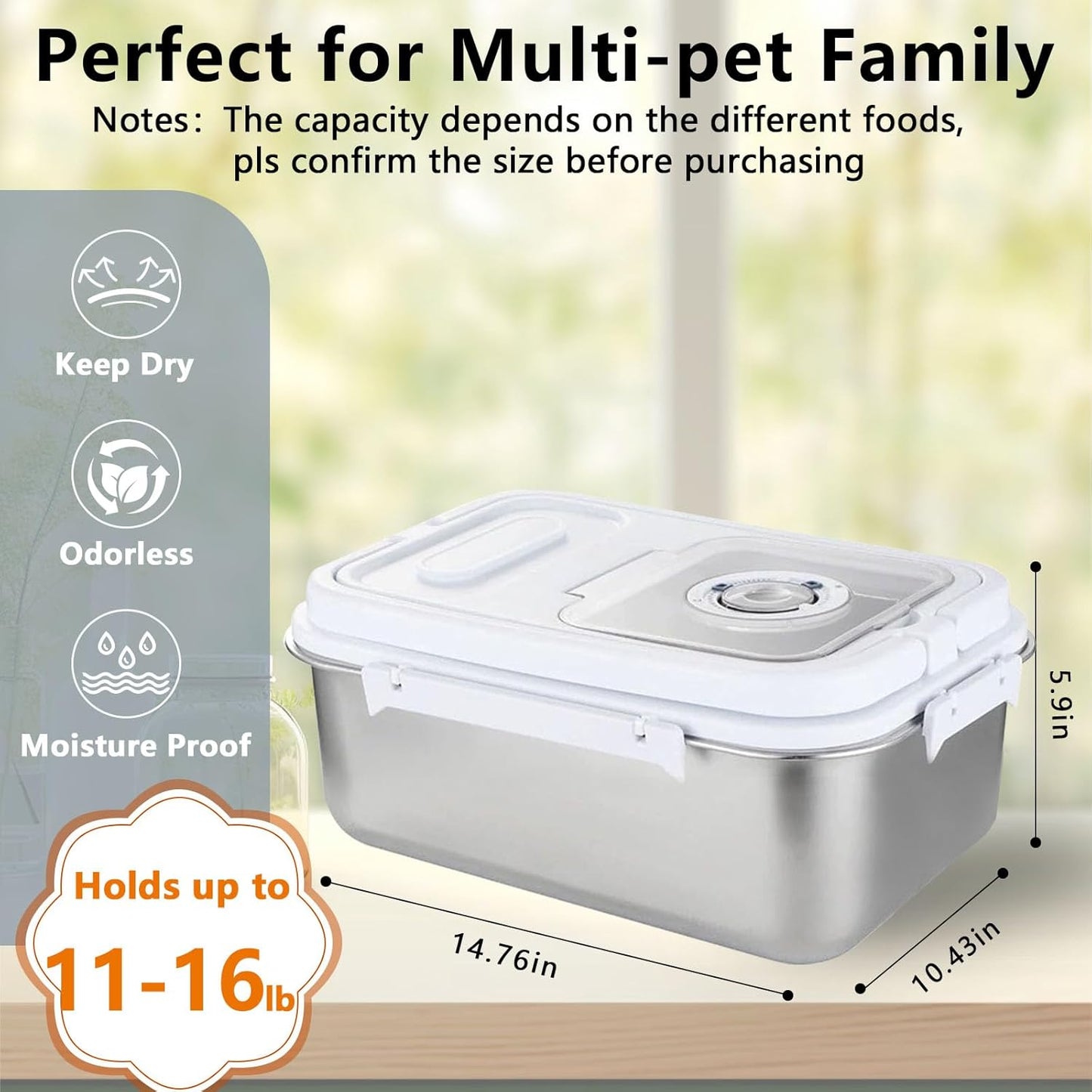 Sanbo Dog Food Storage Container Stainless Steel with Scoop, Airtight Pet Metal Food Storage Bin,Cat Food Canister,Storage Box with Date Tracker for Kitchen (Sliver, 7.5L)