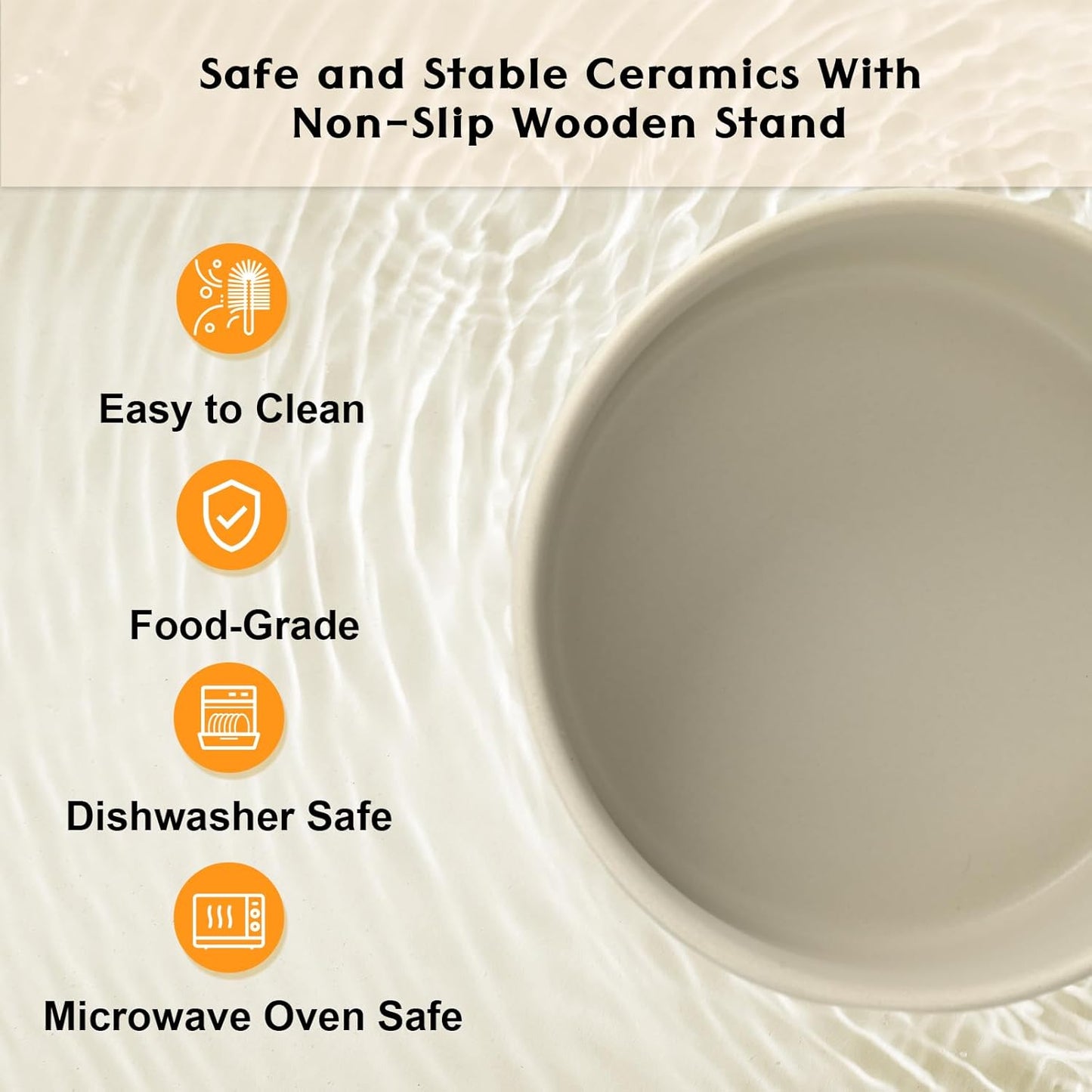 SPUNKYJUNKY Ceramic Elevated Dog Bowls 2 Pack - 8.3inch Raised Dog Bowls with Non-Slip Wooden Stand for Large Dogs Dishwasher Safe(Grey,60OZ*2)