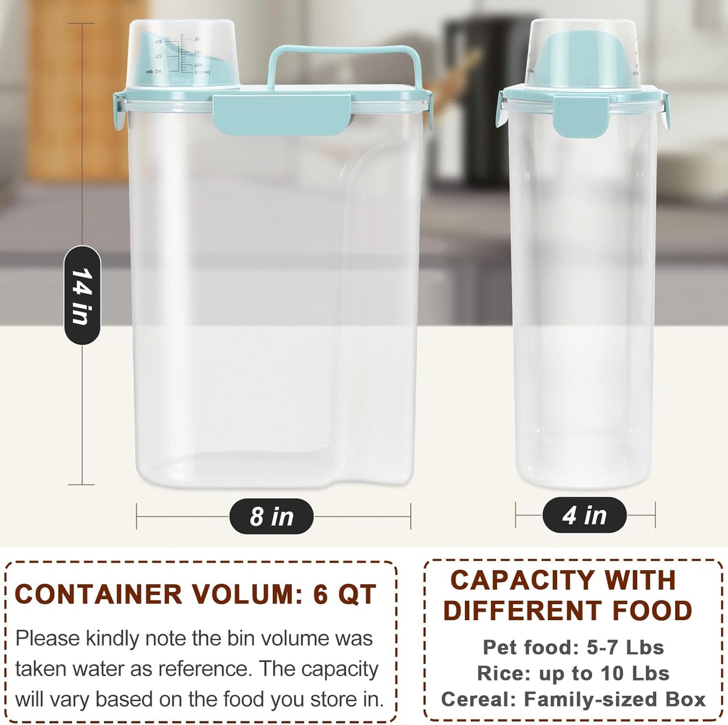 TBMax Dog Food Storage Container 5-7 lbs, Airtight Cat Food Container with Large Spout & Measuring Cup, Pet Food Storage Dispenser for Kibble Storage, Dog Treat Bird Seed Container -Light Blue