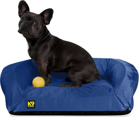 K9 Ballistics Tough Orthopedic Small Bolster Dog Bed - Washable, Durable and Water Resistant Dog Bed - Made for (S) Small Dogs, 24"x18", Blue Quartz
