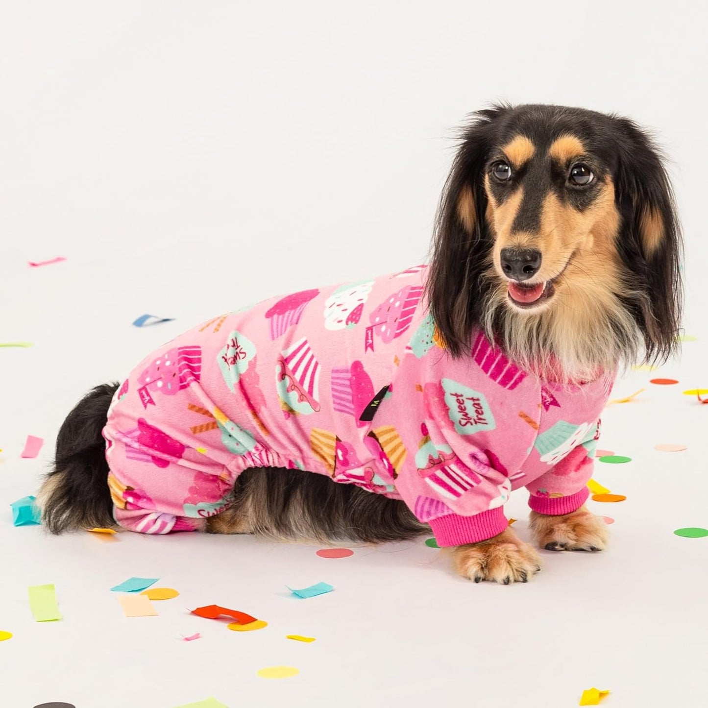 Fitwarm Cupcake Dog Pajamas, Birthday Outfit for Small Dogs Girl, Cozy Pet Onesie with Feet, Pink, XS