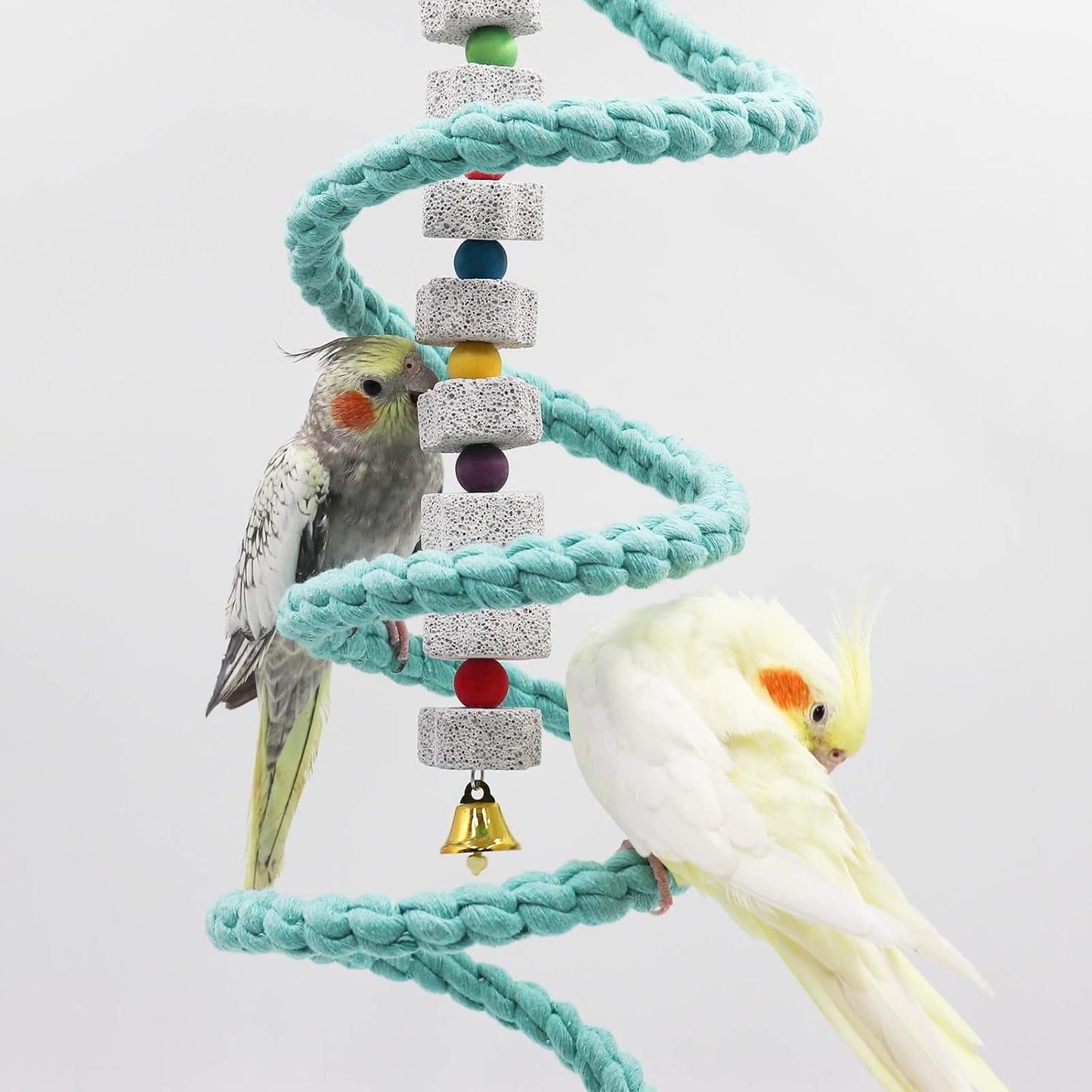 Dnoifne Bird Spiral Rope Perch, Blue Cotton Rope Perch for Parrot, Parakeet, Budgie, Lovebird, Cockatiel