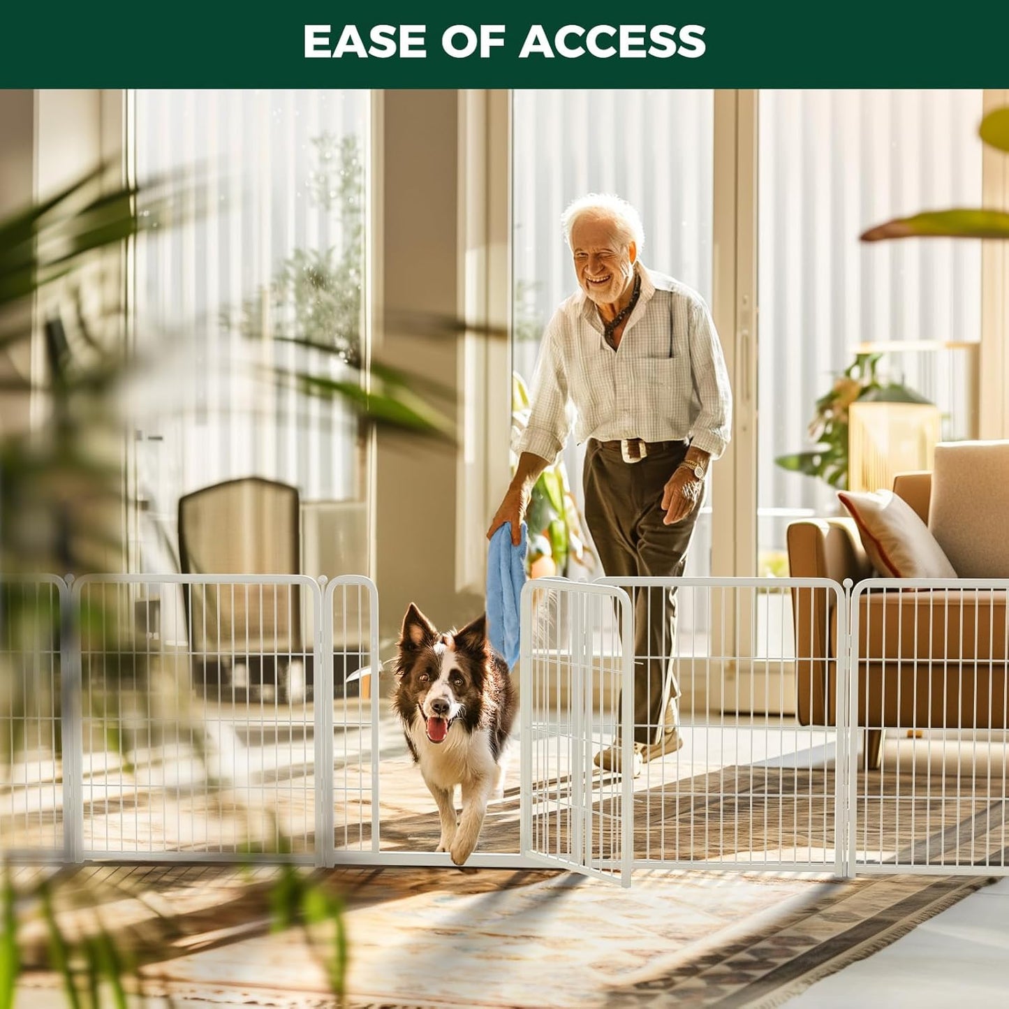 FXW Homeplus Unleashed Indoor Dog Playpen - Stress-Free and Safe Play, Heavy Duty 32 Inch 8 Wire Panels Dog Pen for Small and Medium Dogs, White│Patented