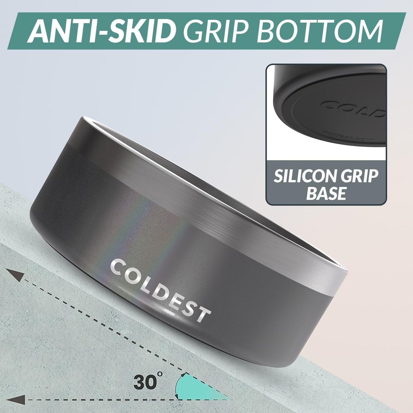 Coldest Dog Bowl - Anti Rust Metal, Non Slip, 3 Layers Insulated Stainless Steel Dog Bowls - Spill Proof & Heavy Duty - Water Bowl for Dogs, Cats & Pets, Dish Washer Safe (64 oz, Stardust Glitter)