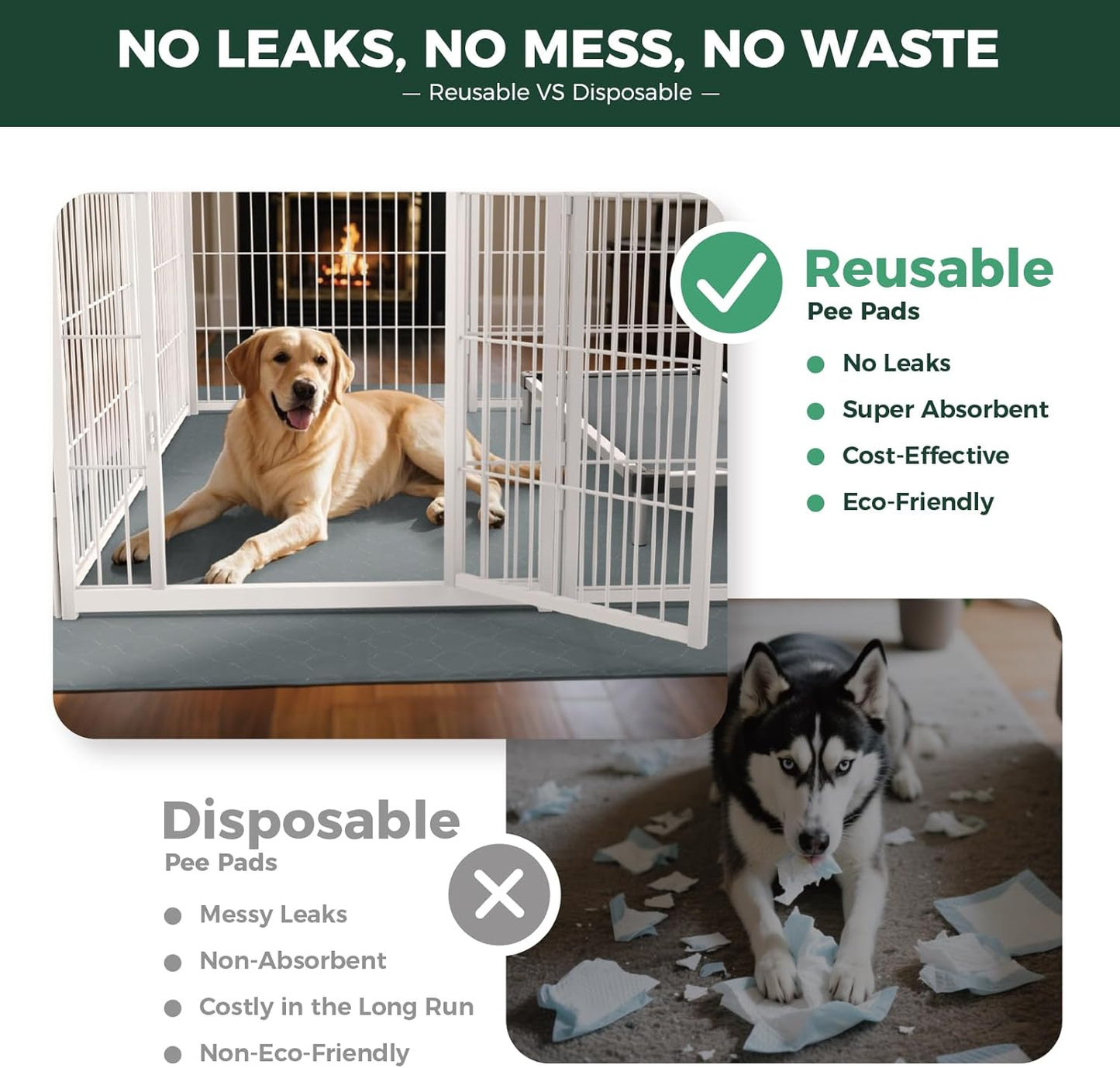 FXW Washable Pee Pads for Dogs, Puppy Pads with Super Absorbent, Specifically Designed for FXW Rollick/Homeplus 24inch 6 Panels Dog Playpen, 31" Hexagon, Gray, 1 Pack