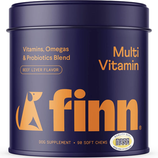 Finn All-in-1 Multivitamin for Dogs - Daily Multi with Probiotics, Omegas & Nutrients to Support Everyday Wellness - 90 Soft Chews