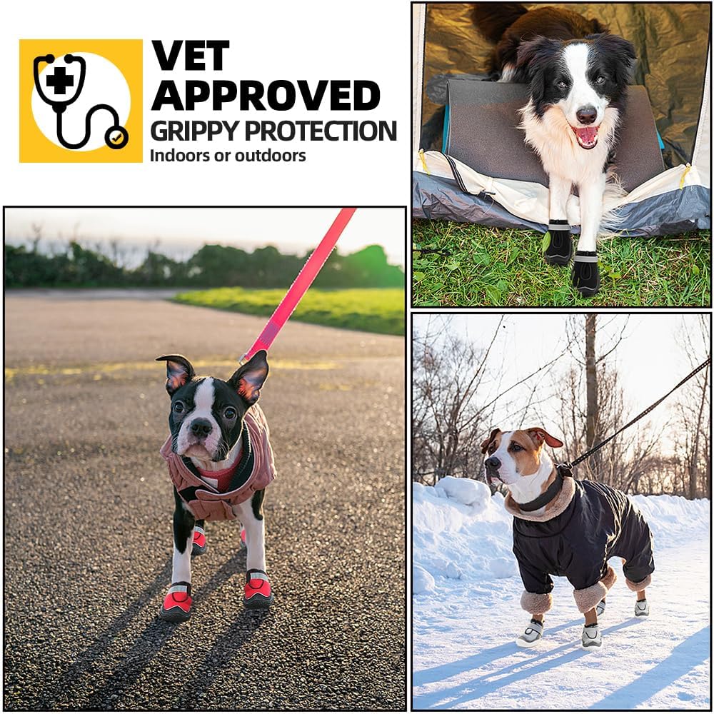 Hcpet Dog Boots for Large Dogs, Dog Shoes for Hot Pavement Winter Snow, Paw Protector Dog Booties Designed for Comfort and Breathability, Outdoor Booties for Small Medium Dogs for Hiking Brown Size 1