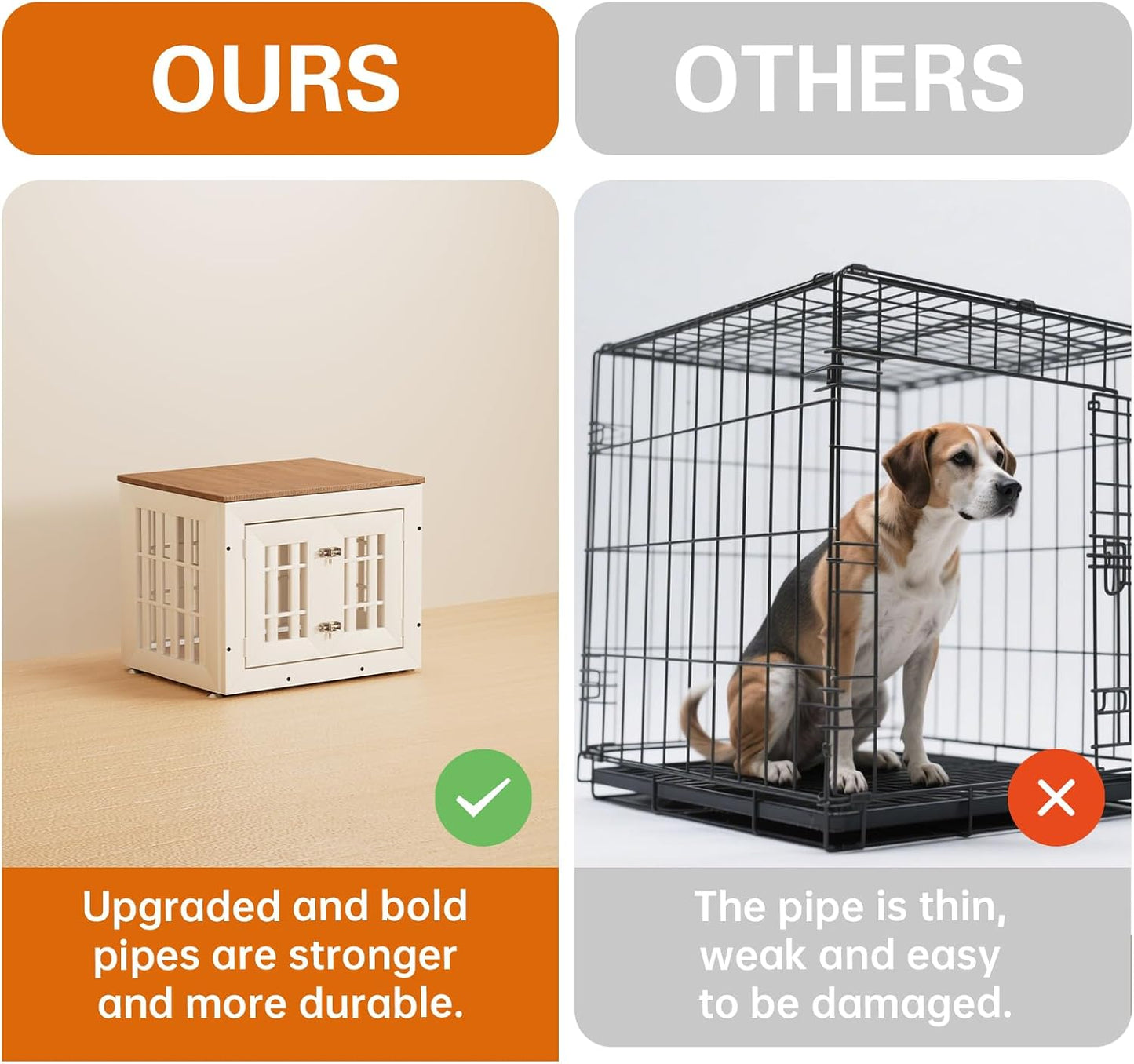 26" Heavy Duty Dog Crate Furniture for Small,Medium and Large Dogs,Rustic Wooden Dog Cage Kennel Indoor Furniture with Waterproof Top,Decorative Pet House Side End Table (White & Wood)