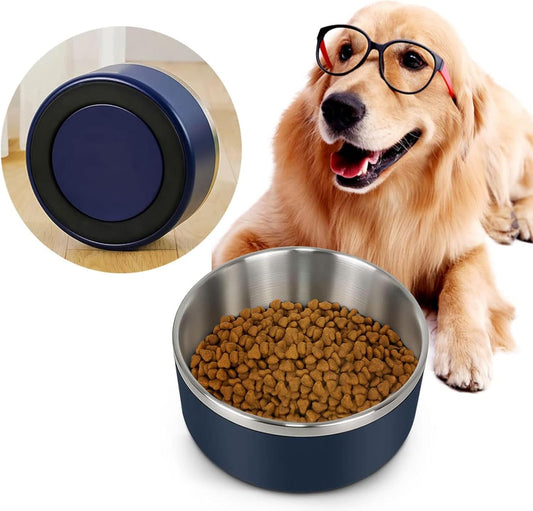IKITCHEN Dog Bowl for Food and Water, 64 Oz Stainless Steel Pet Feeding Bowl, Durable Non-Skid Double Wall Insulated Heavy Duty with Rubber Bottom for Medium Large Sized Dogs (64 Ounces/8 Cup, Blue)