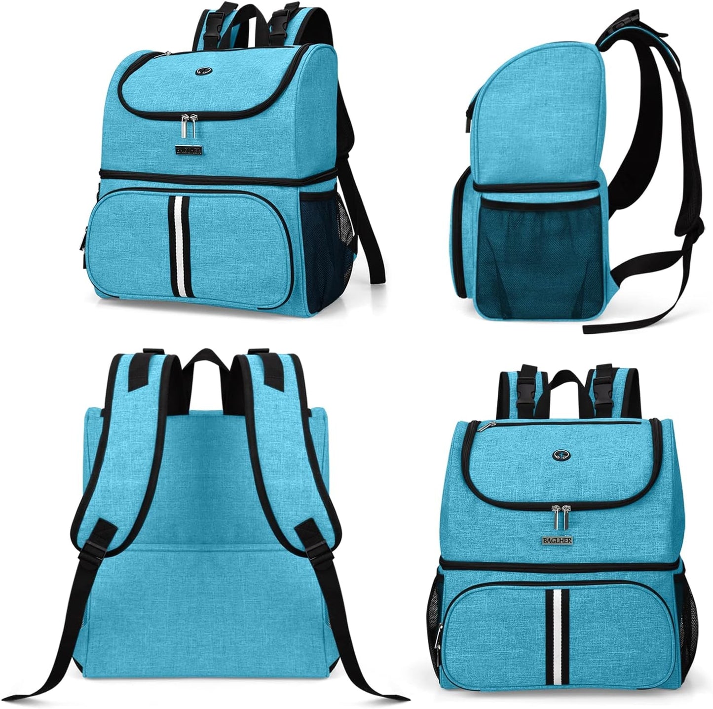 BAGLHER Pet Travel Bag, Double-Layer Pet Supplies Backpack (for All Pet Travel Supplies), Pet Travel Backpack with 2 Silicone Collapsible Bowls and 2 Food Baskets Sky Blue