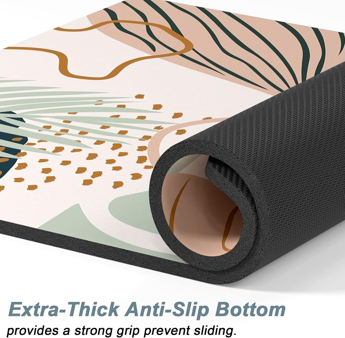 Rnivvi Dog Food Mat, 12" x 19" Boho Absorbent Dog Cat Bowl Mat for Food and Water, 3MM Anti-Slip Rubber Pet Feeding Rug Protect Floors, Puppy Placemat for Feeding & Watering Supplies, Tropical Leaves