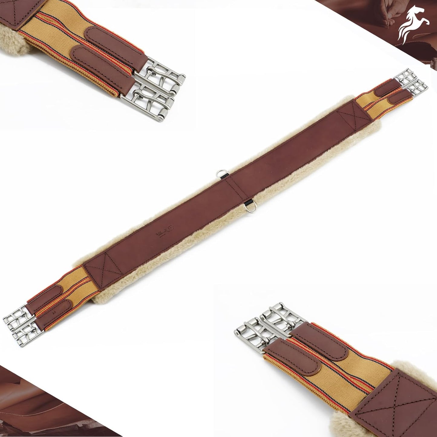 Jeereal Fleece English Girth | Breathable Horse Girth for English Saddle with Double Heavy Duty Elastic - Genuine Leather and High-Strength Webbing Stitched
