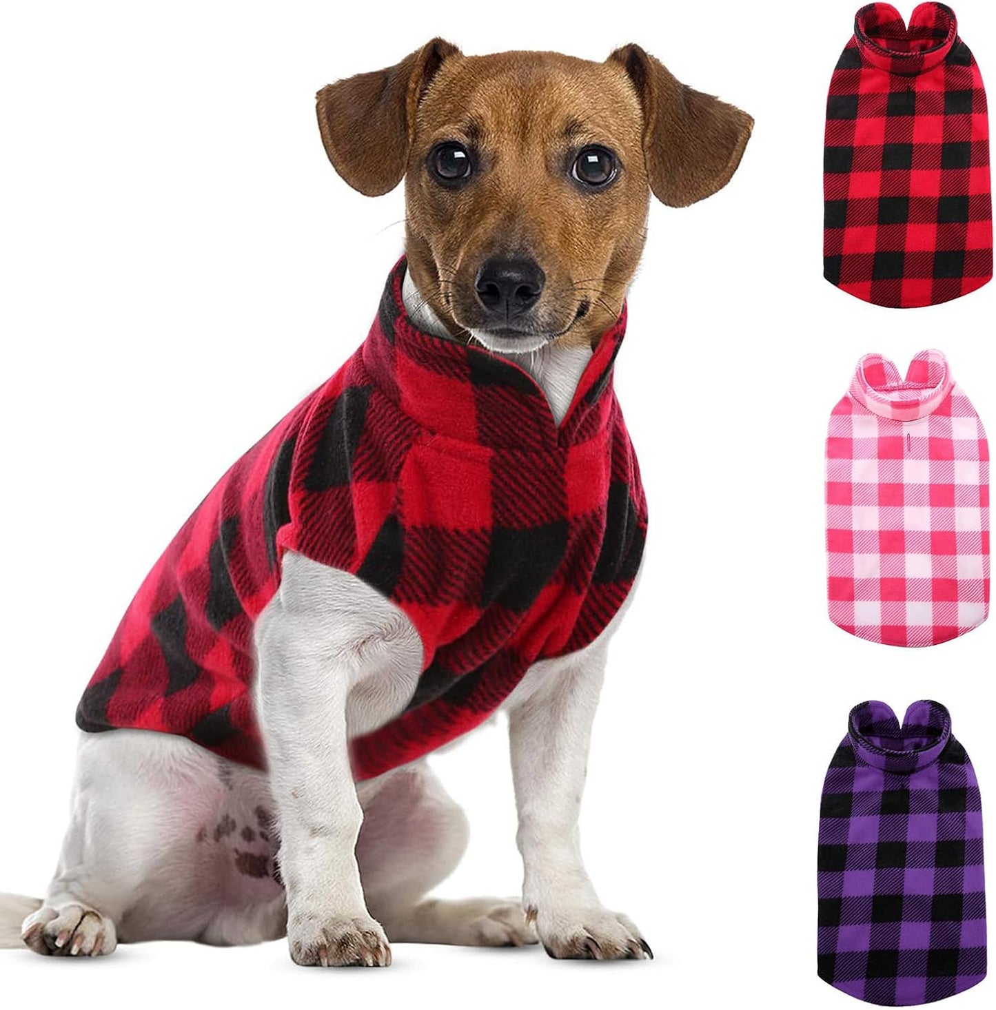 ASENKU Dog Sweater 3 Pack - Plaid Fleece Vest, Soft Comfortable Pet Pajamas, Warm Winter Shirt, Cold Weather Coat Jacket for Small & Medium Breeds