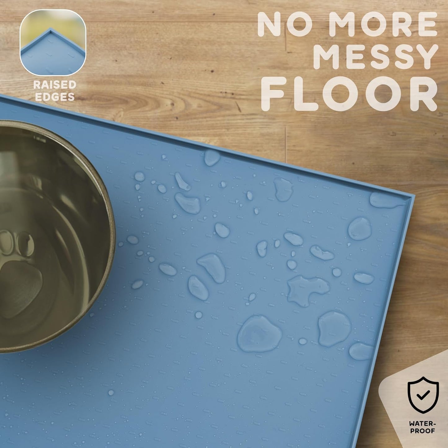 Dog Food Mat - Raised Edges Dogs Mat for Food and Water Prevent Spill, Waterproof Cat Food Mats Protect Floors, Easy Clean Dog Bowl Mats for Food and Water, Silicone Pet Food Tray