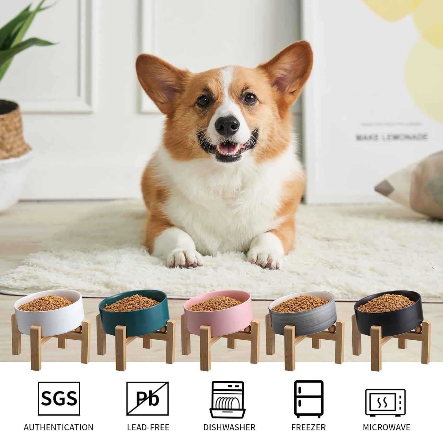 Black Elevated/Raised 15°Tilted Anti Slip Ceramic Dog Bowl for Small/Medium Breeds,Slanted Bulldog Big Face Pet Food Water Feeding Dish with Stand for Cats and Dogs (3.6 Cups/28 OZ)